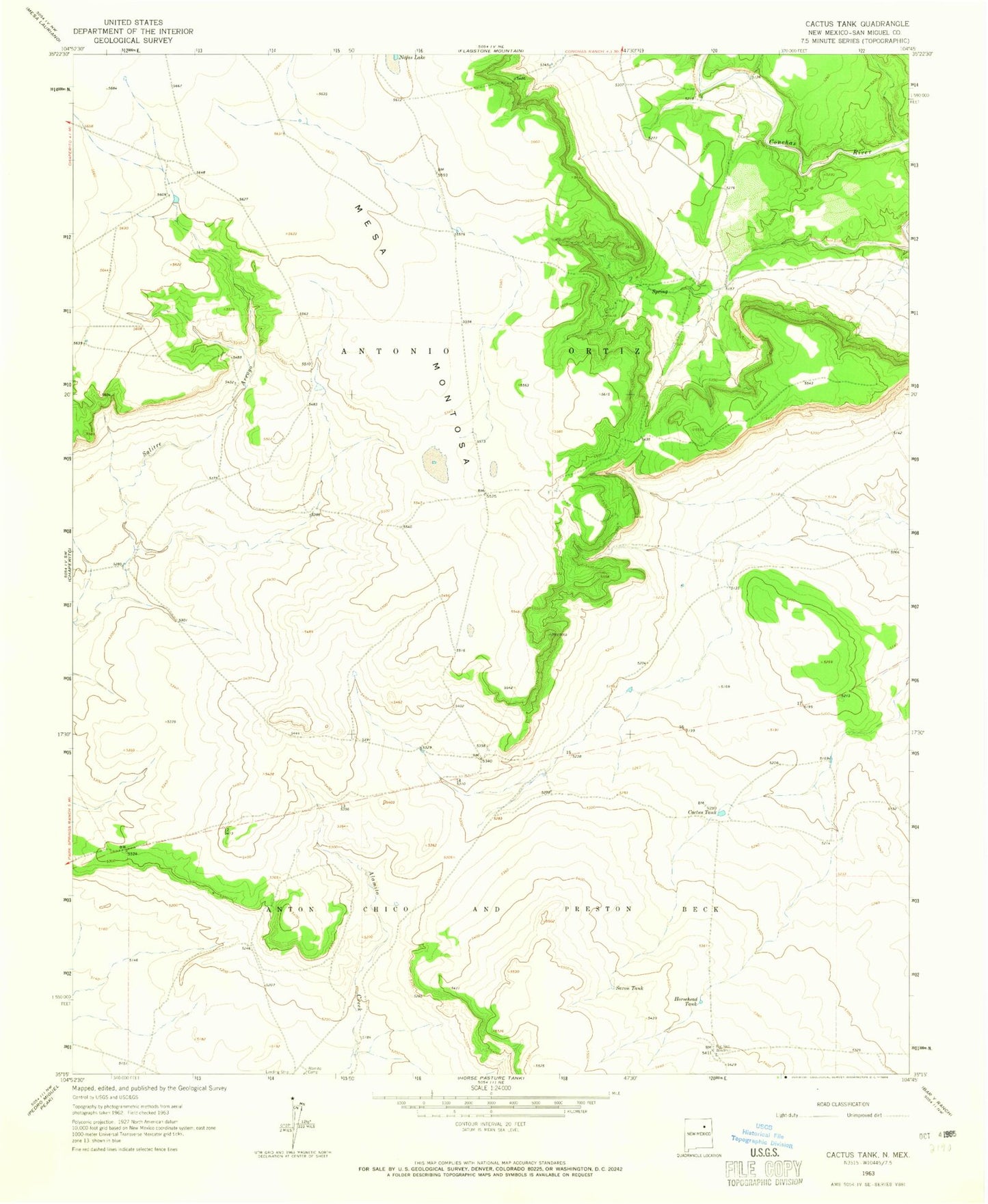 Classic USGS Cactus Tank New Mexico 7.5'x7.5' Topo Map Image