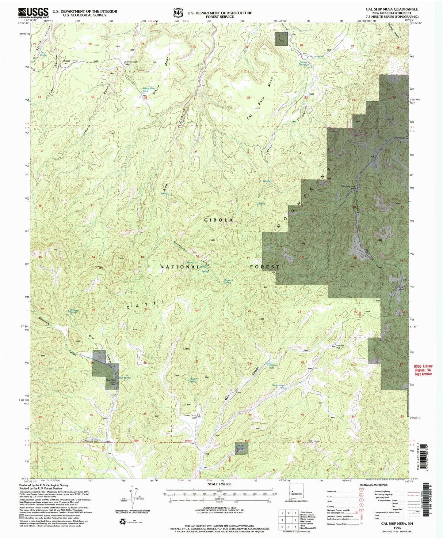 Classic USGS Cal Ship Mesa New Mexico 7.5'x7.5' Topo Map Image