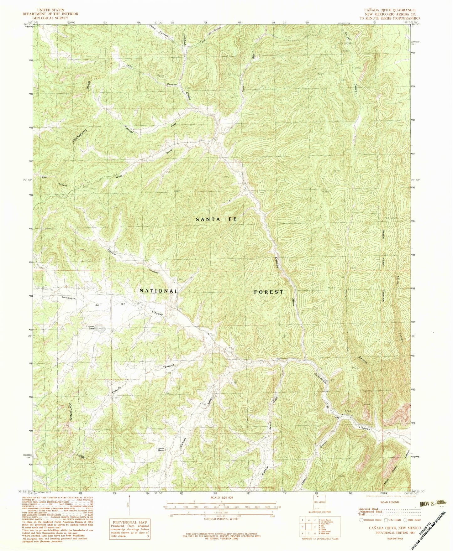 Classic USGS Canada Ojitos New Mexico 7.5'x7.5' Topo Map Image