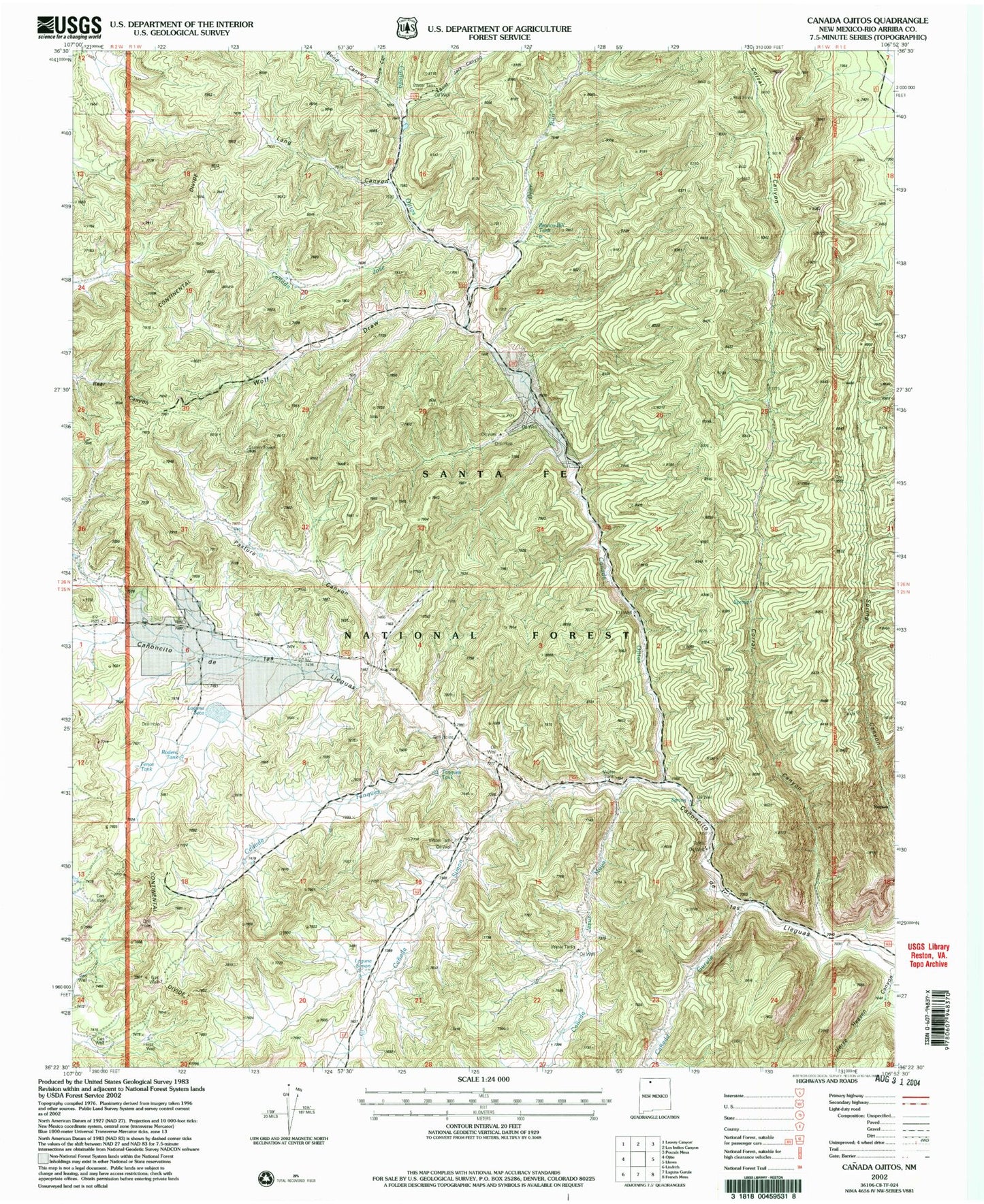 Classic USGS Canada Ojitos New Mexico 7.5'x7.5' Topo Map Image