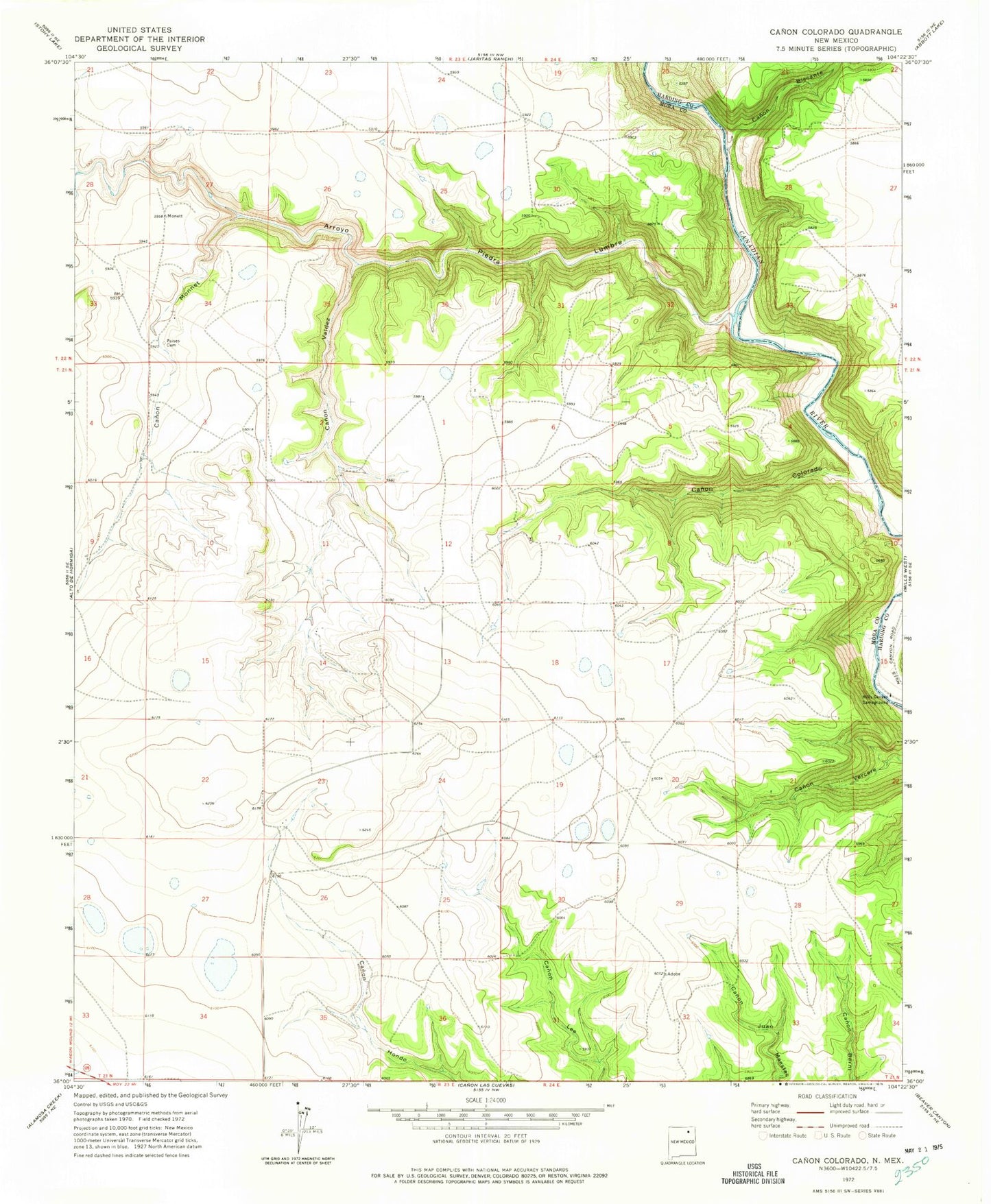Classic USGS Canon Colorado New Mexico 7.5'x7.5' Topo Map Image