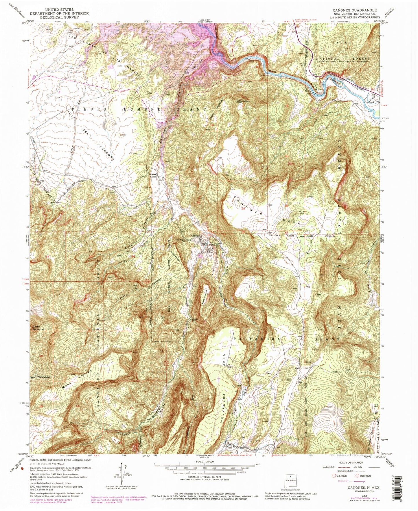 Classic USGS Canones New Mexico 7.5'x7.5' Topo Map Image
