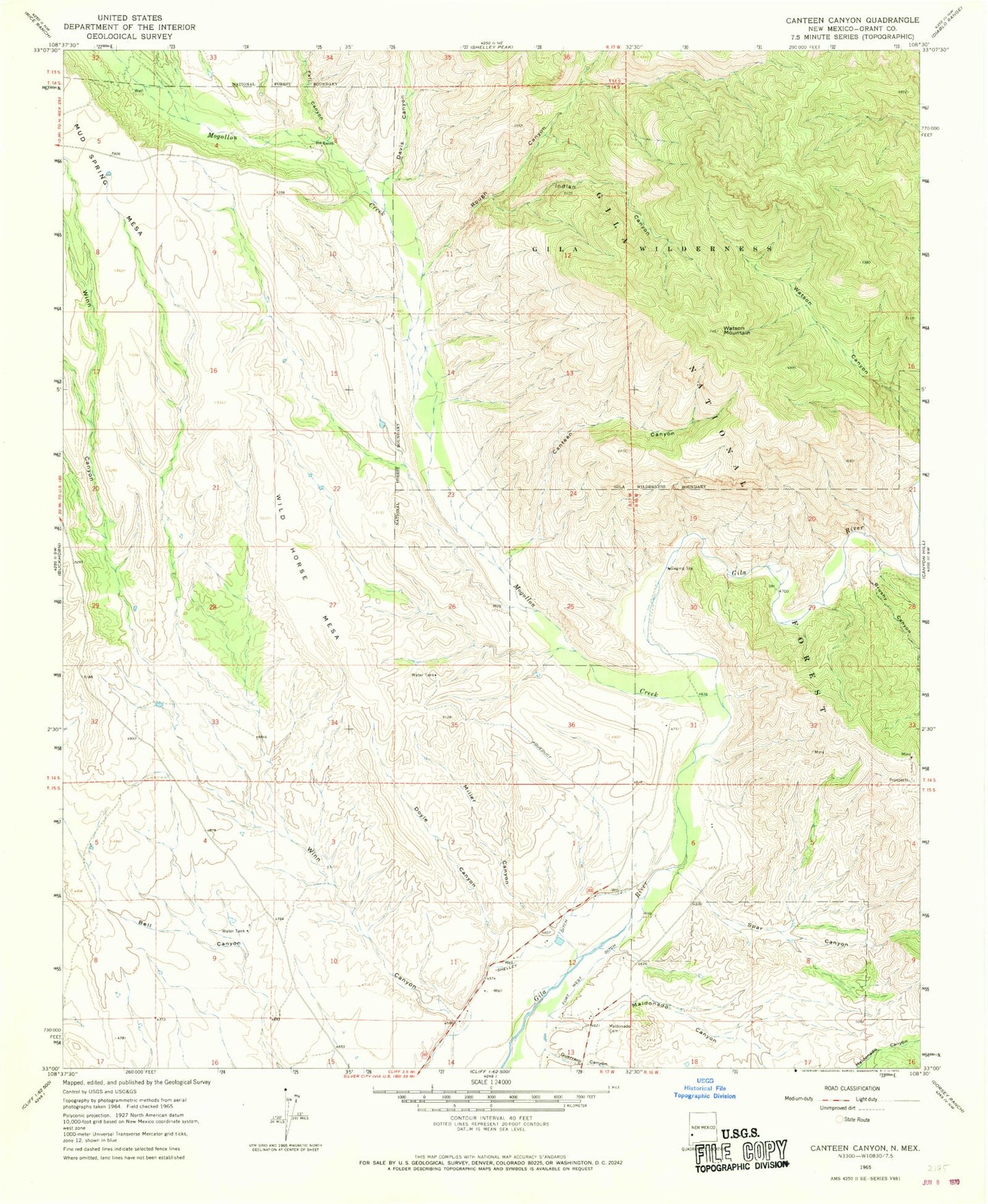 Classic USGS Canteen Canyon New Mexico 7.5'x7.5' Topo Map Image