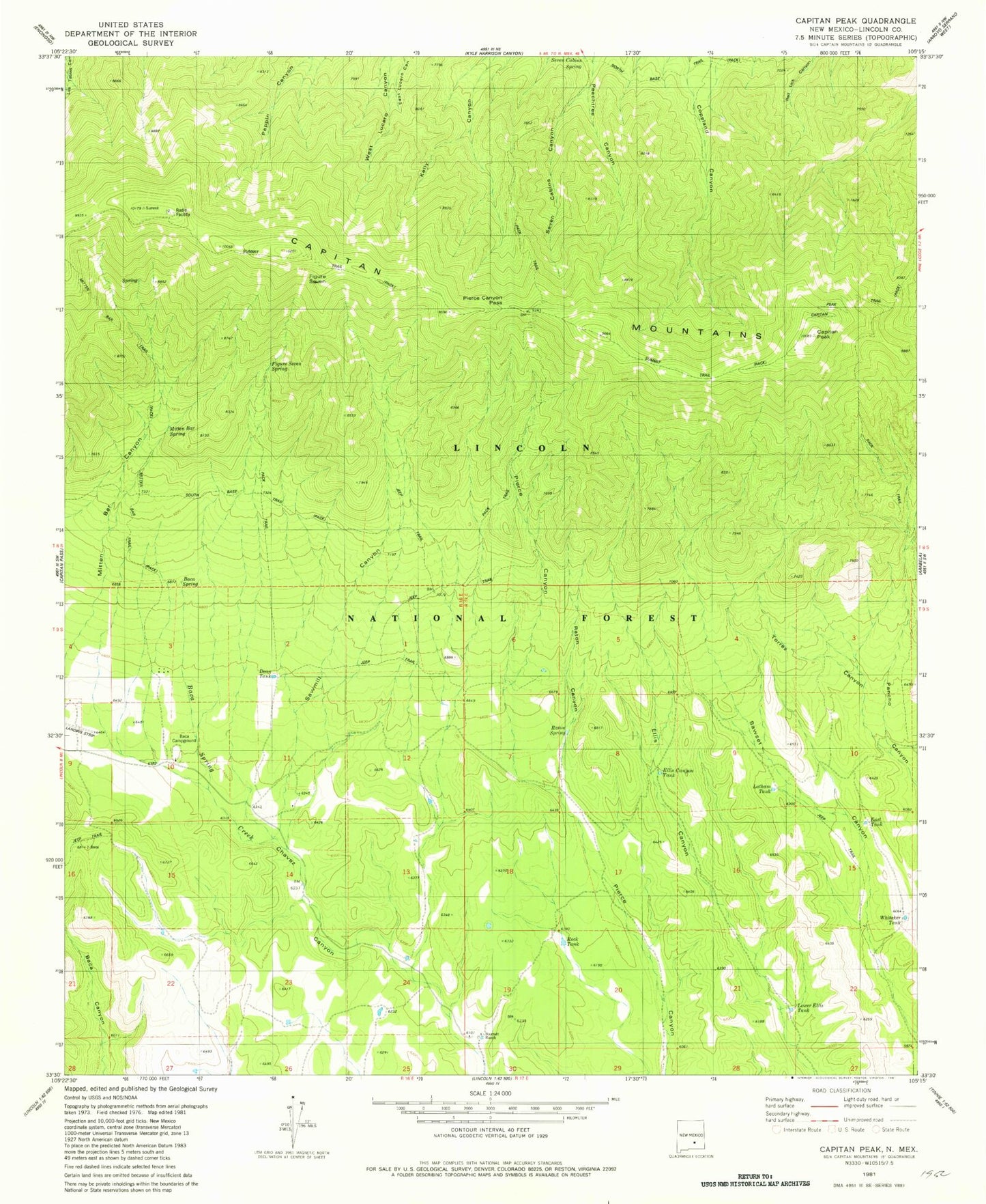 Classic USGS Capitan Peak New Mexico 7.5'x7.5' Topo Map Image