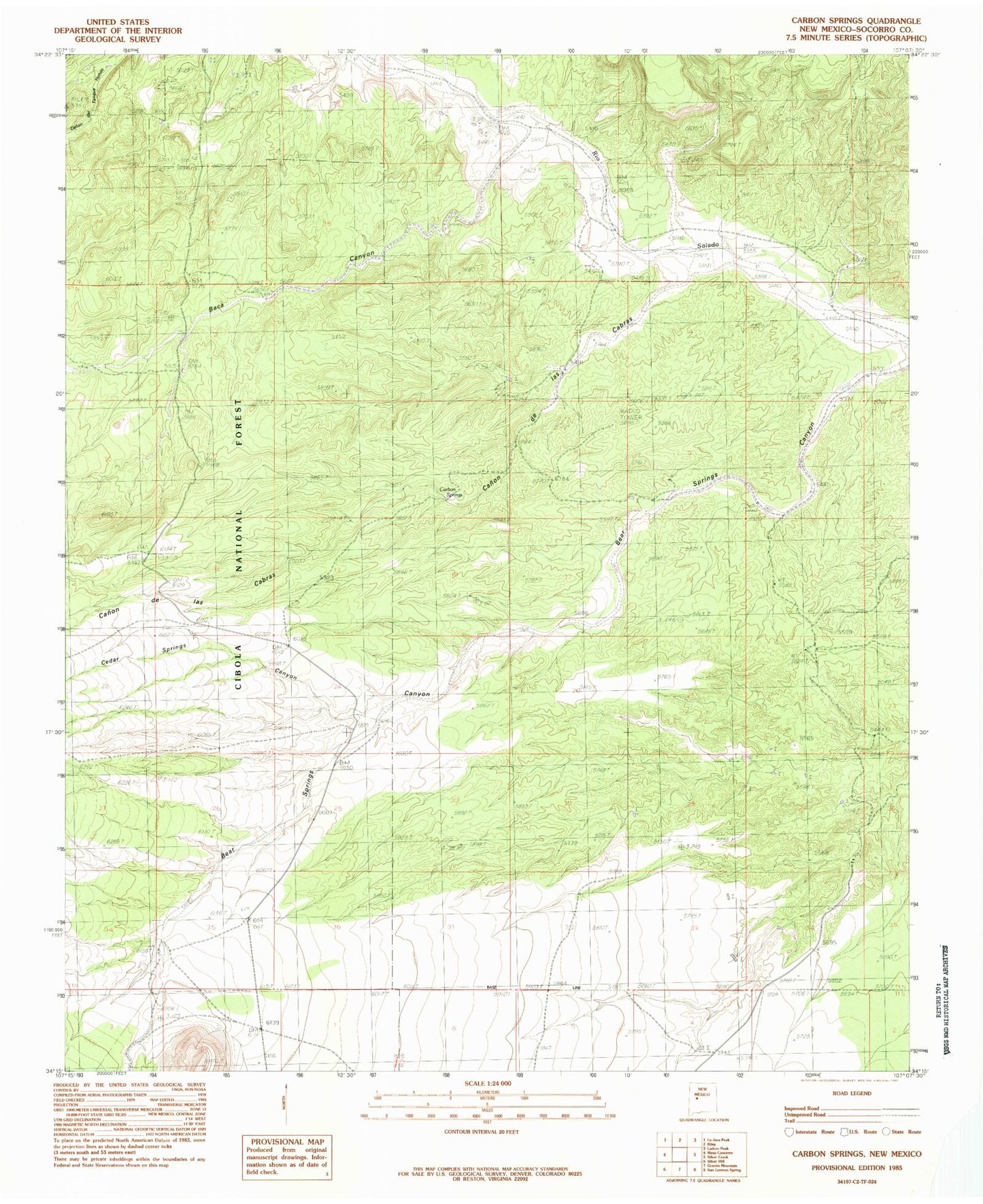 Classic USGS Carbon Springs New Mexico 7.5'x7.5' Topo Map Image