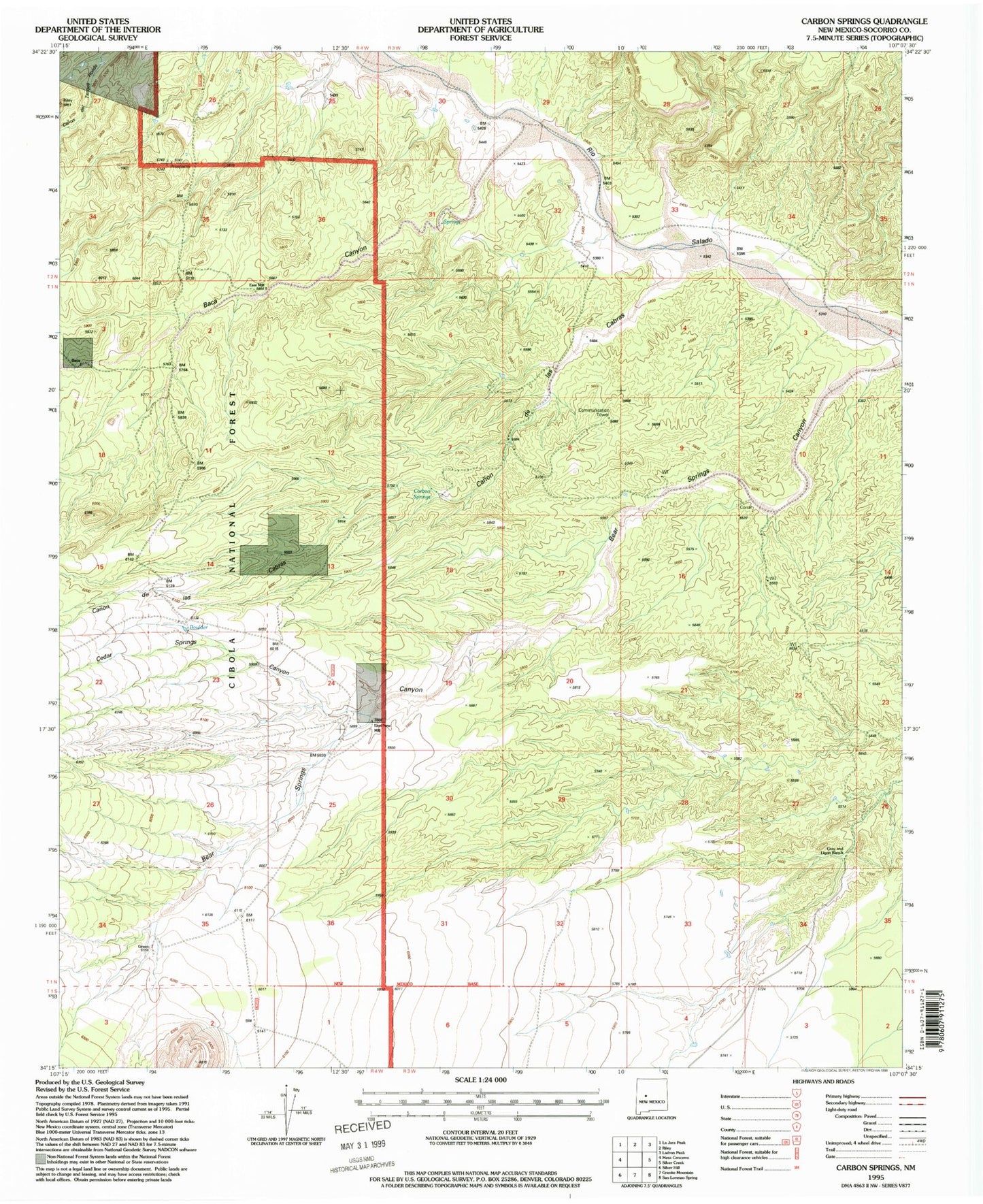 Classic USGS Carbon Springs New Mexico 7.5'x7.5' Topo Map Image