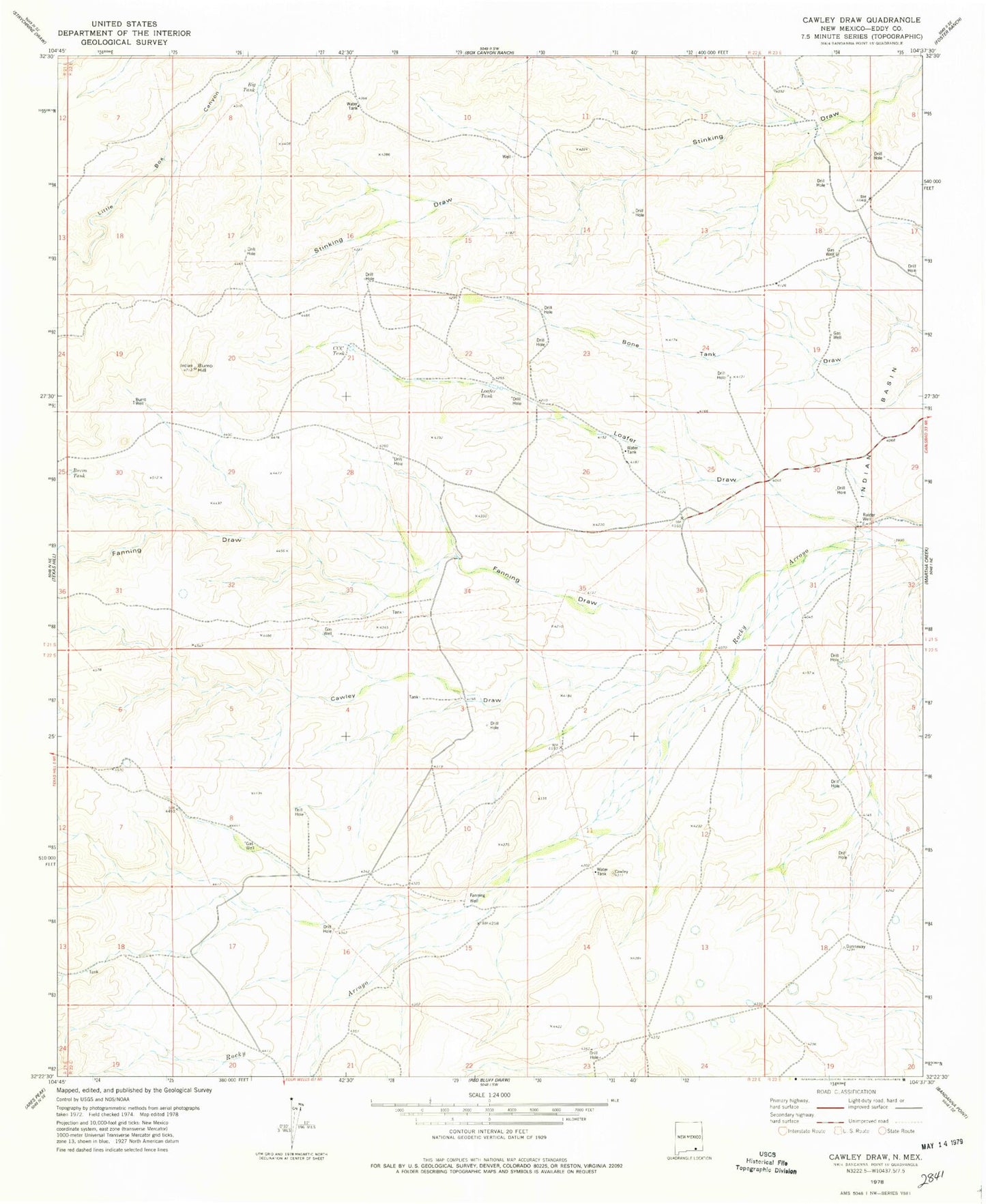 Classic USGS Cawley Draw New Mexico 7.5'x7.5' Topo Map Image