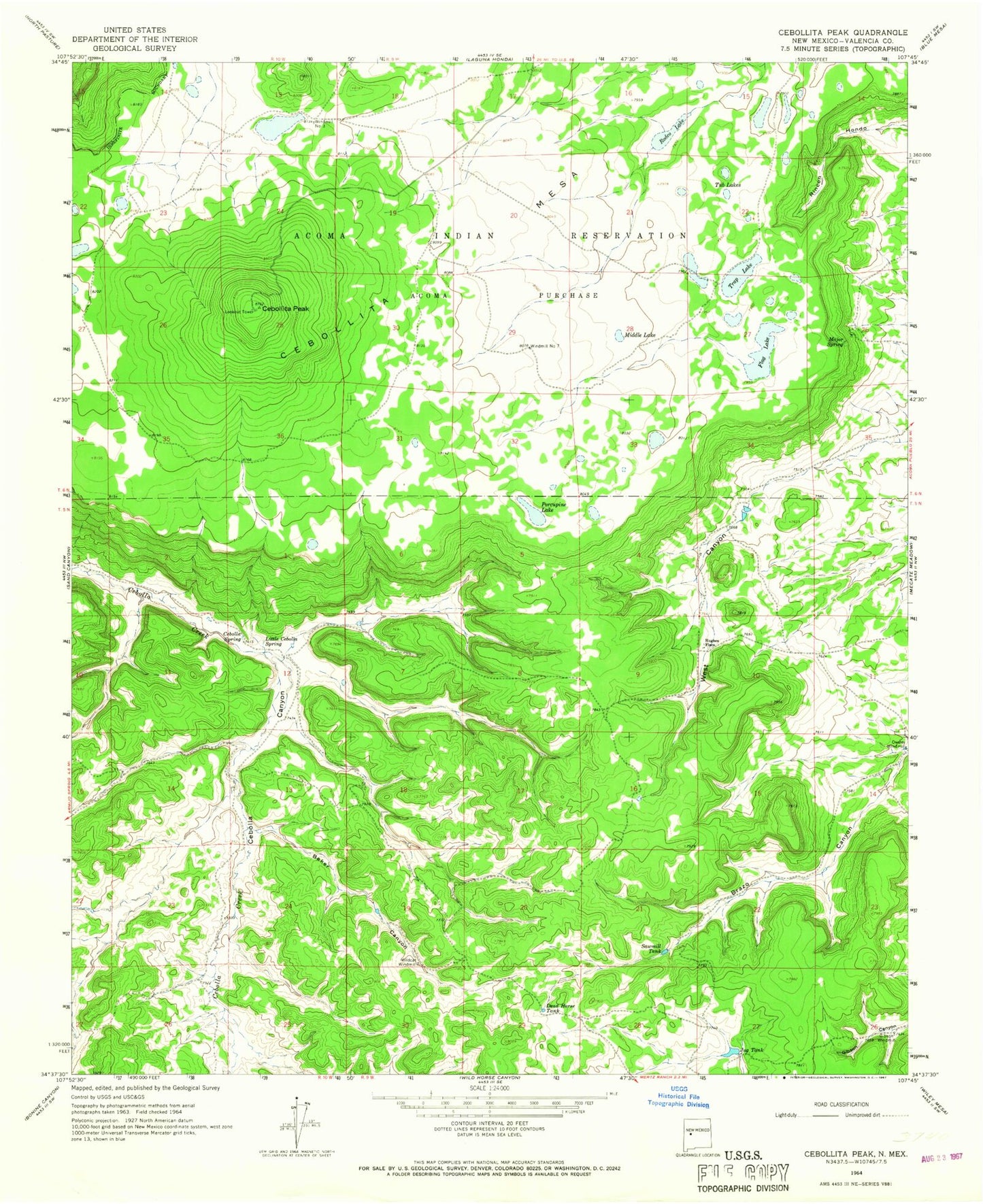 Classic USGS Cebollita Peak New Mexico 7.5'x7.5' Topo Map Image
