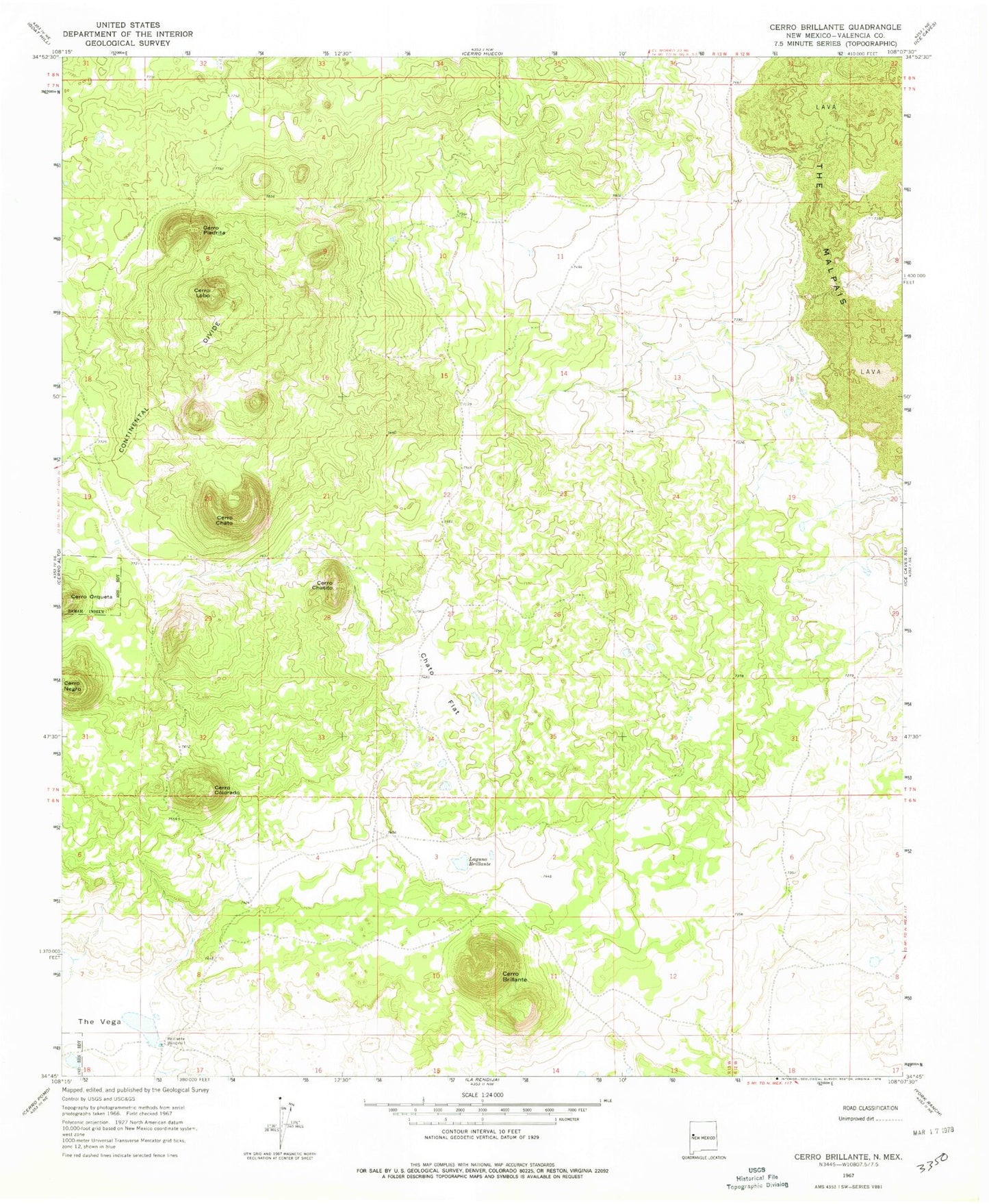 Classic USGS Cerro Brillante New Mexico 7.5'x7.5' Topo Map Image