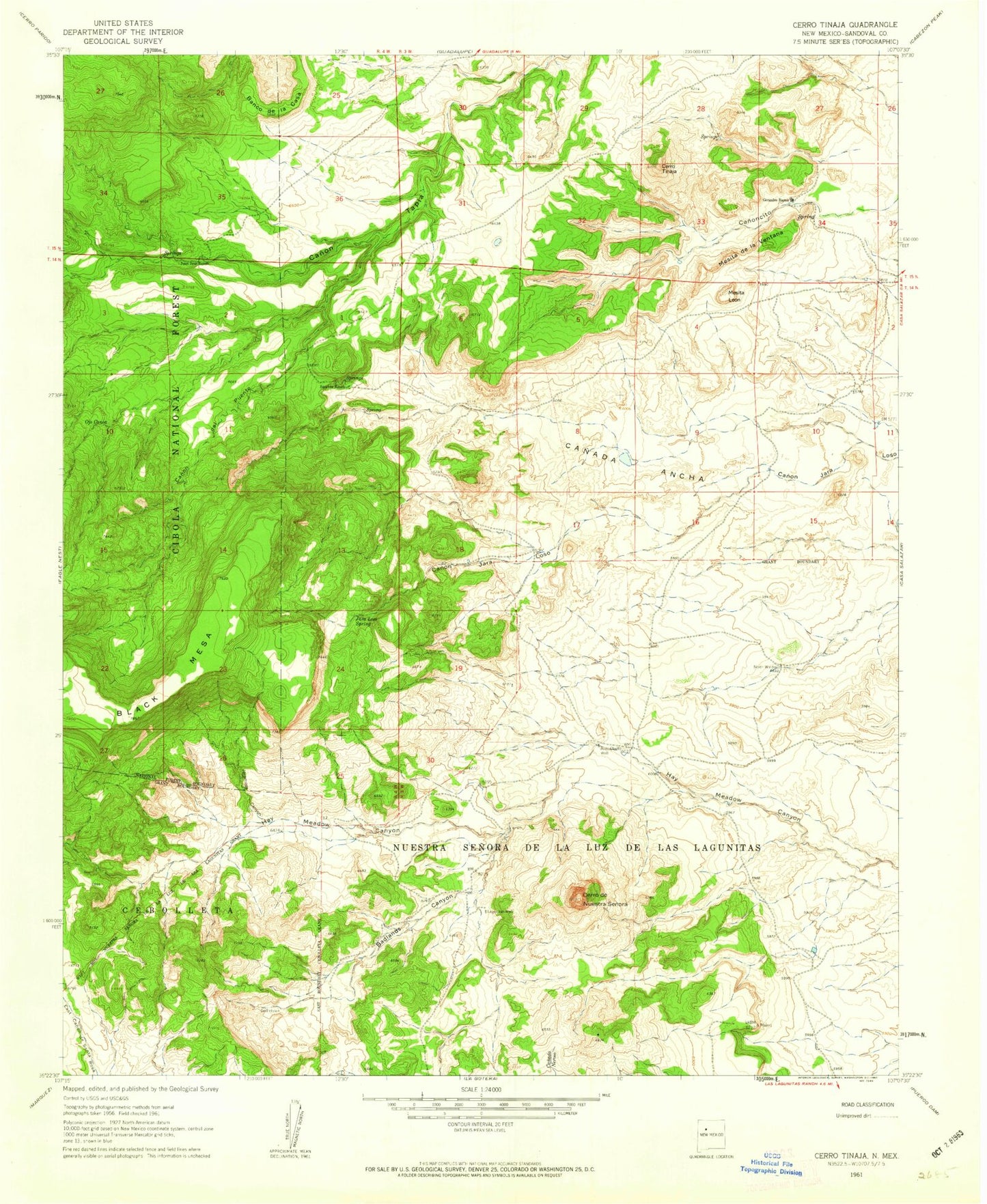 Classic USGS Cerro Tinaja New Mexico 7.5'x7.5' Topo Map Image