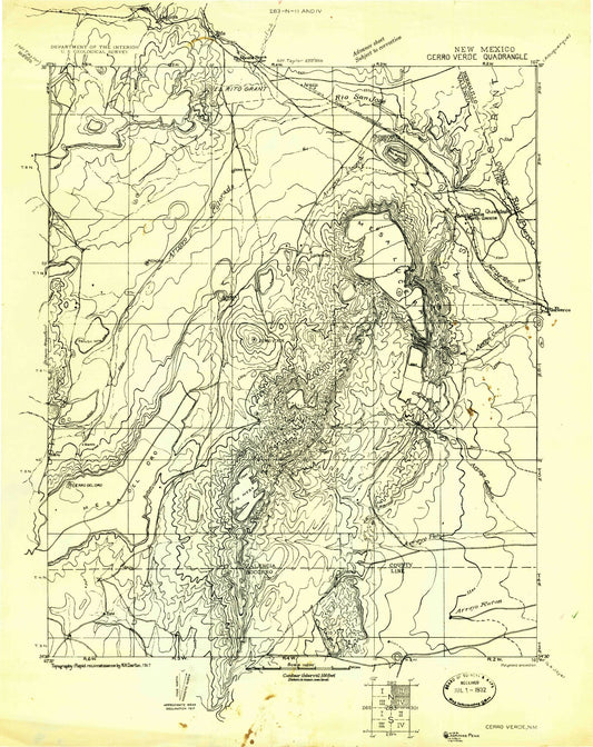 Historic 1917 Cerro Verde New Mexico 30'x30' Topo Map Image