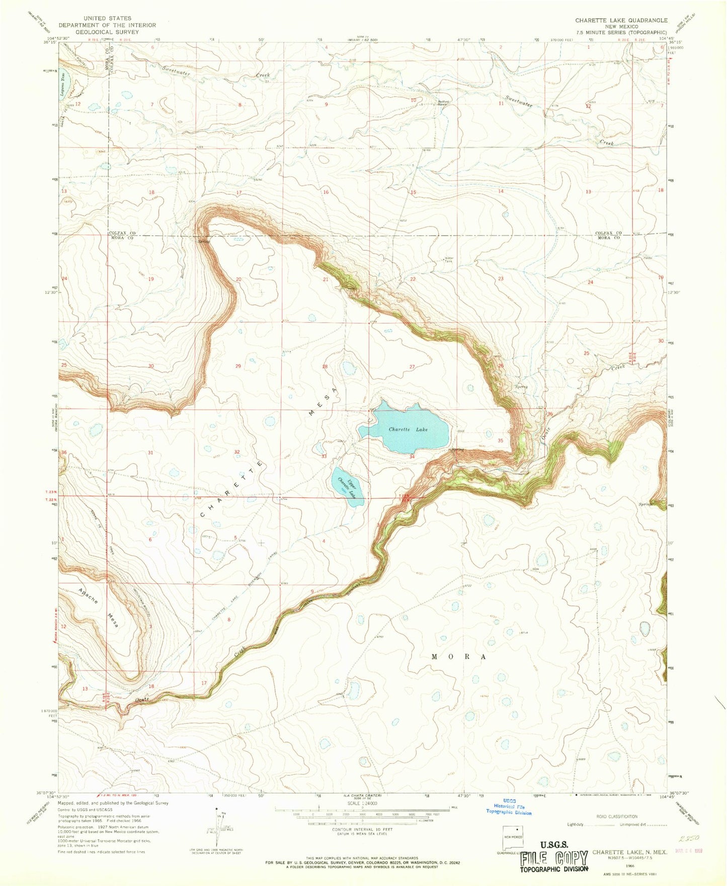 Classic USGS Charette Lake New Mexico 7.5'x7.5' Topo Map Image