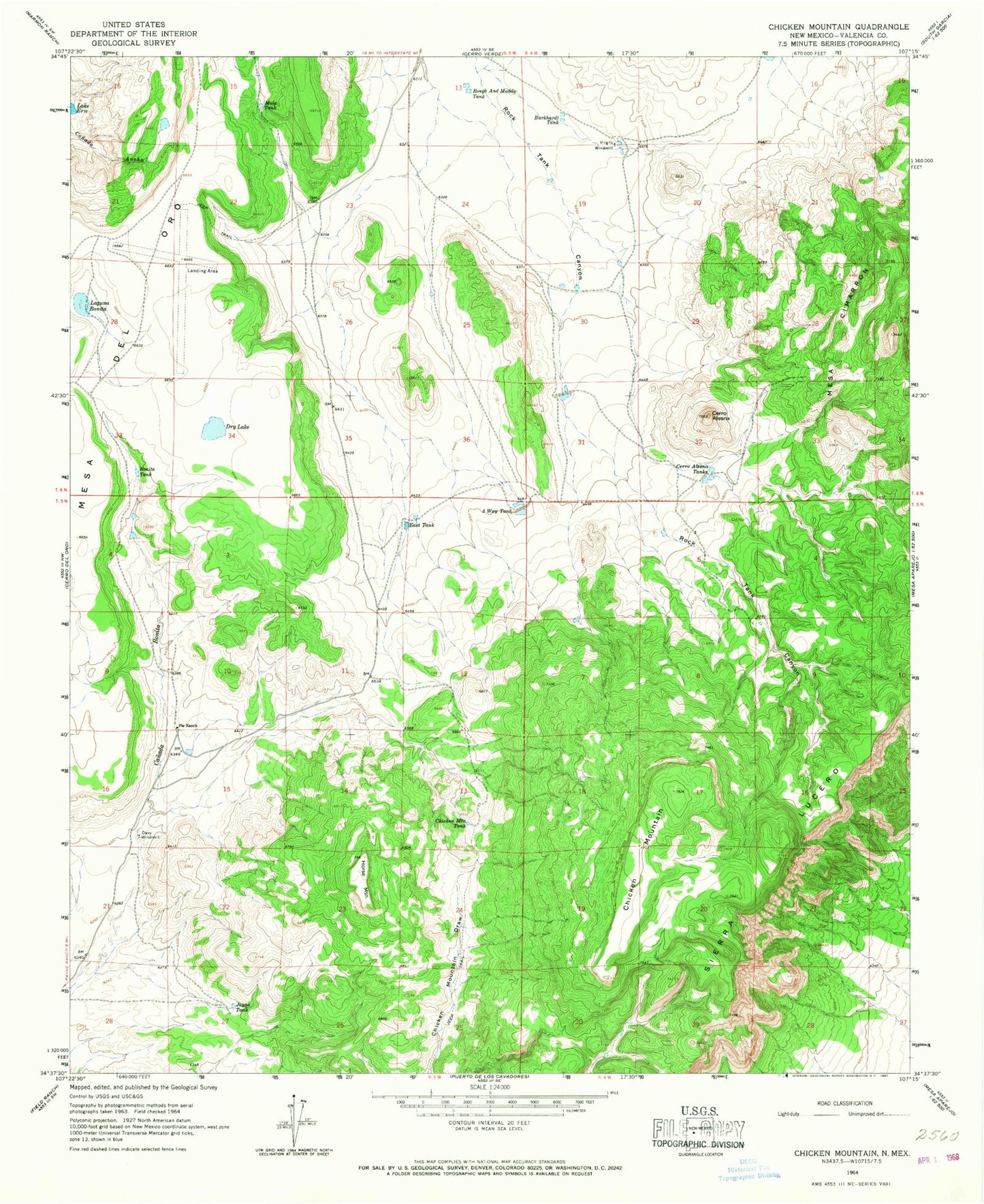 Classic USGS Chicken Mountain New Mexico 7.5'x7.5' Topo Map Image