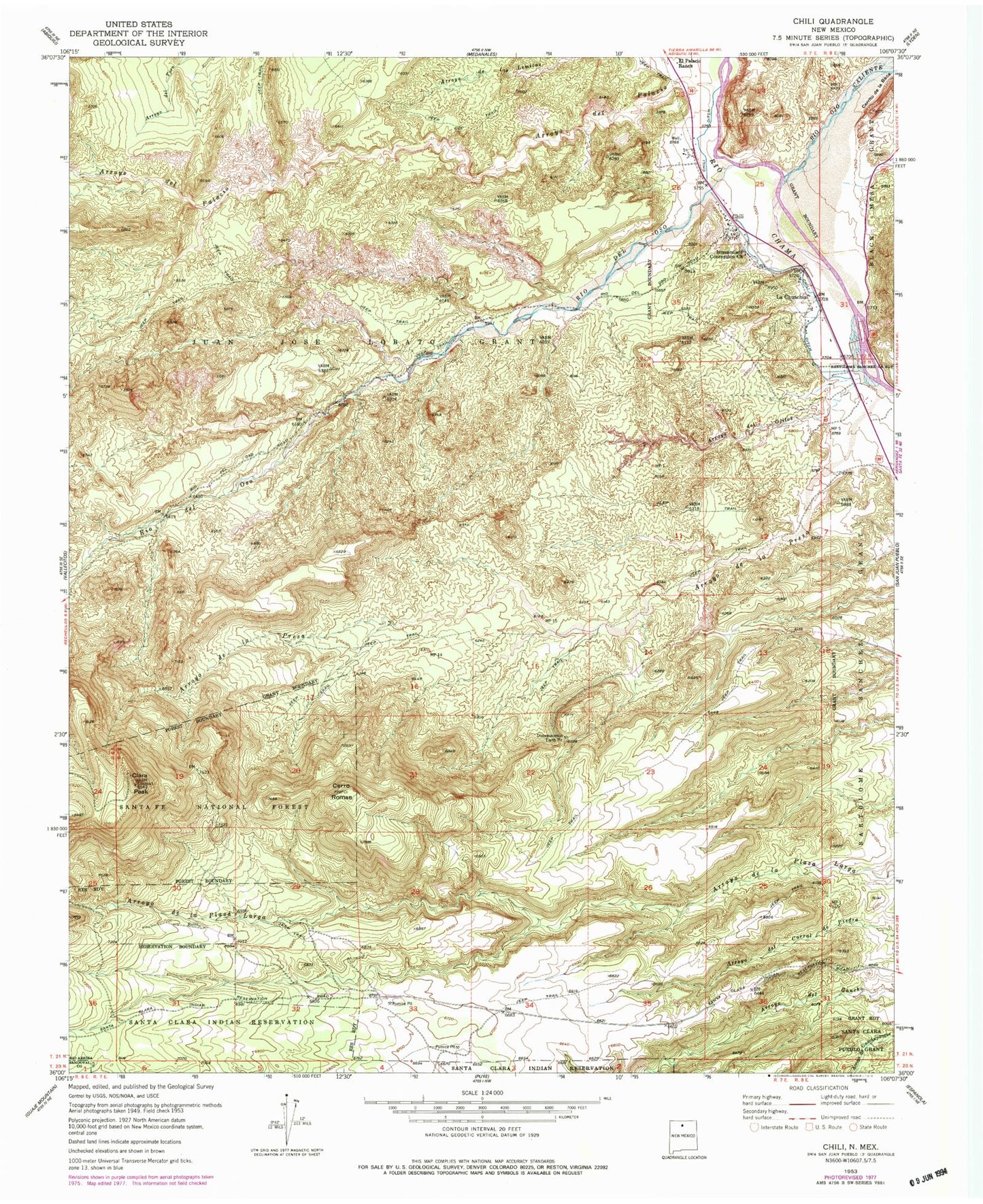 Classic USGS Chili New Mexico 7.5'x7.5' Topo Map Image