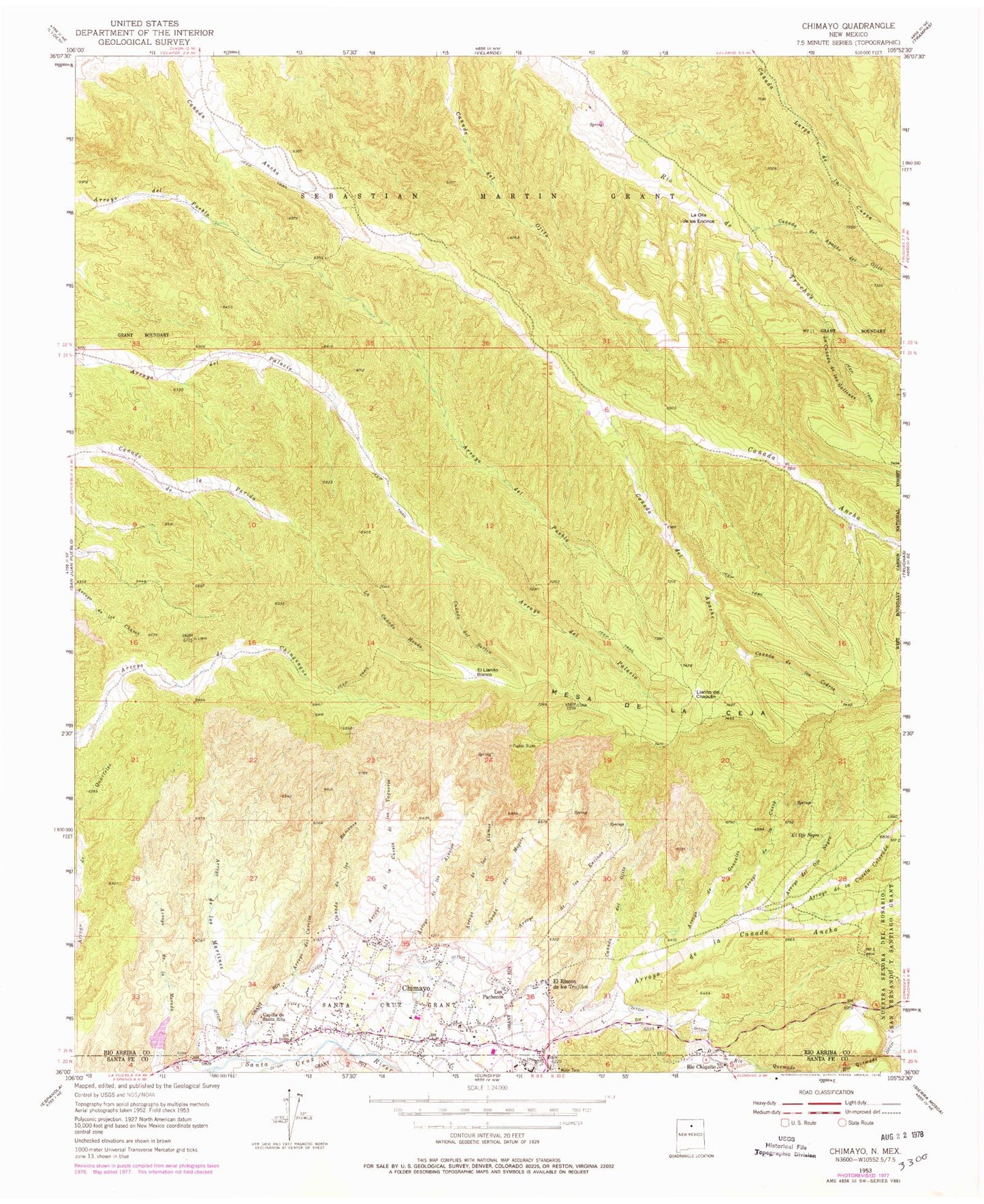 Classic USGS Chimayo New Mexico 7.5'x7.5' Topo Map Image