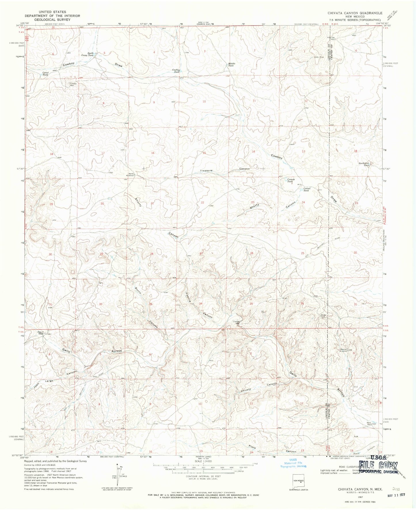 Classic USGS Chivata Canyon New Mexico 7.5'x7.5' Topo Map Image