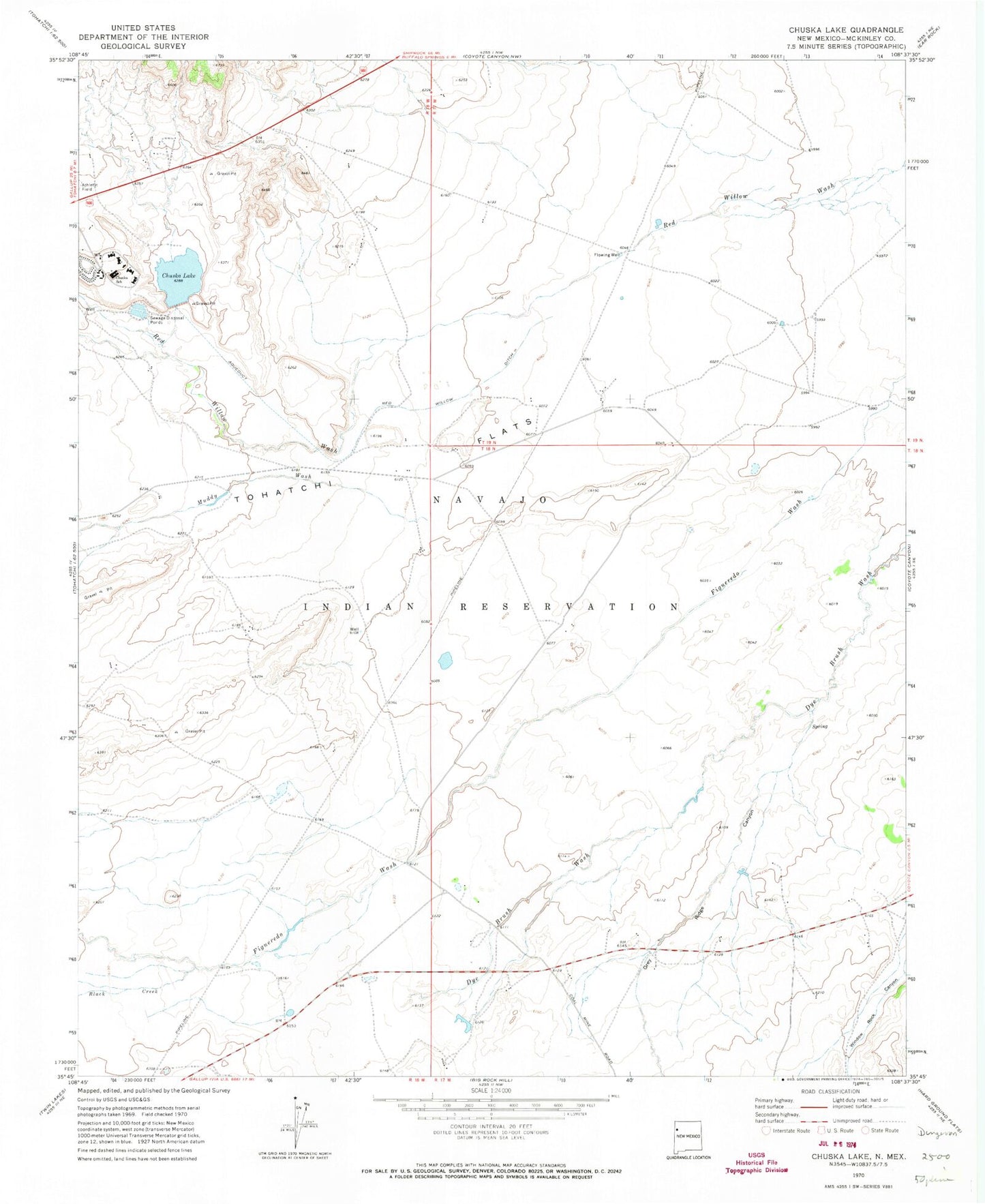 Classic USGS Chuska Lake New Mexico 7.5'x7.5' Topo Map Image