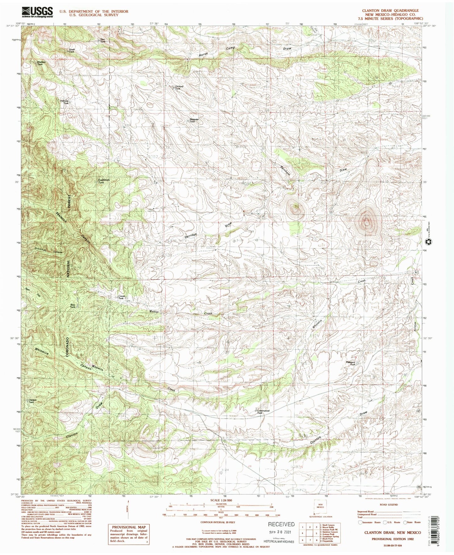 Classic USGS Clanton Draw New Mexico 7.5'x7.5' Topo Map Image