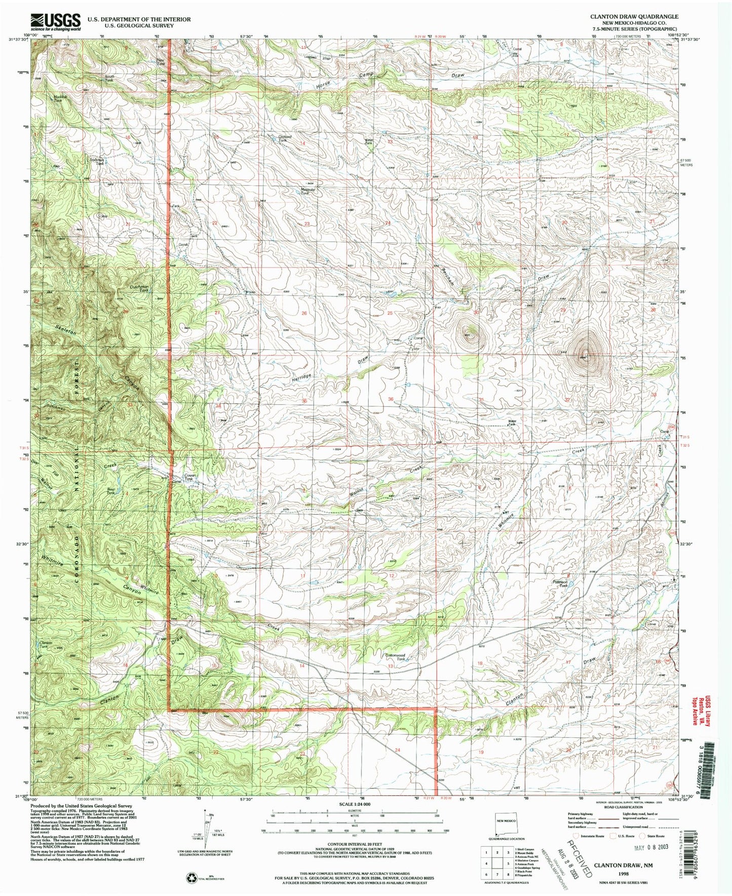 Classic USGS Clanton Draw New Mexico 7.5'x7.5' Topo Map Image
