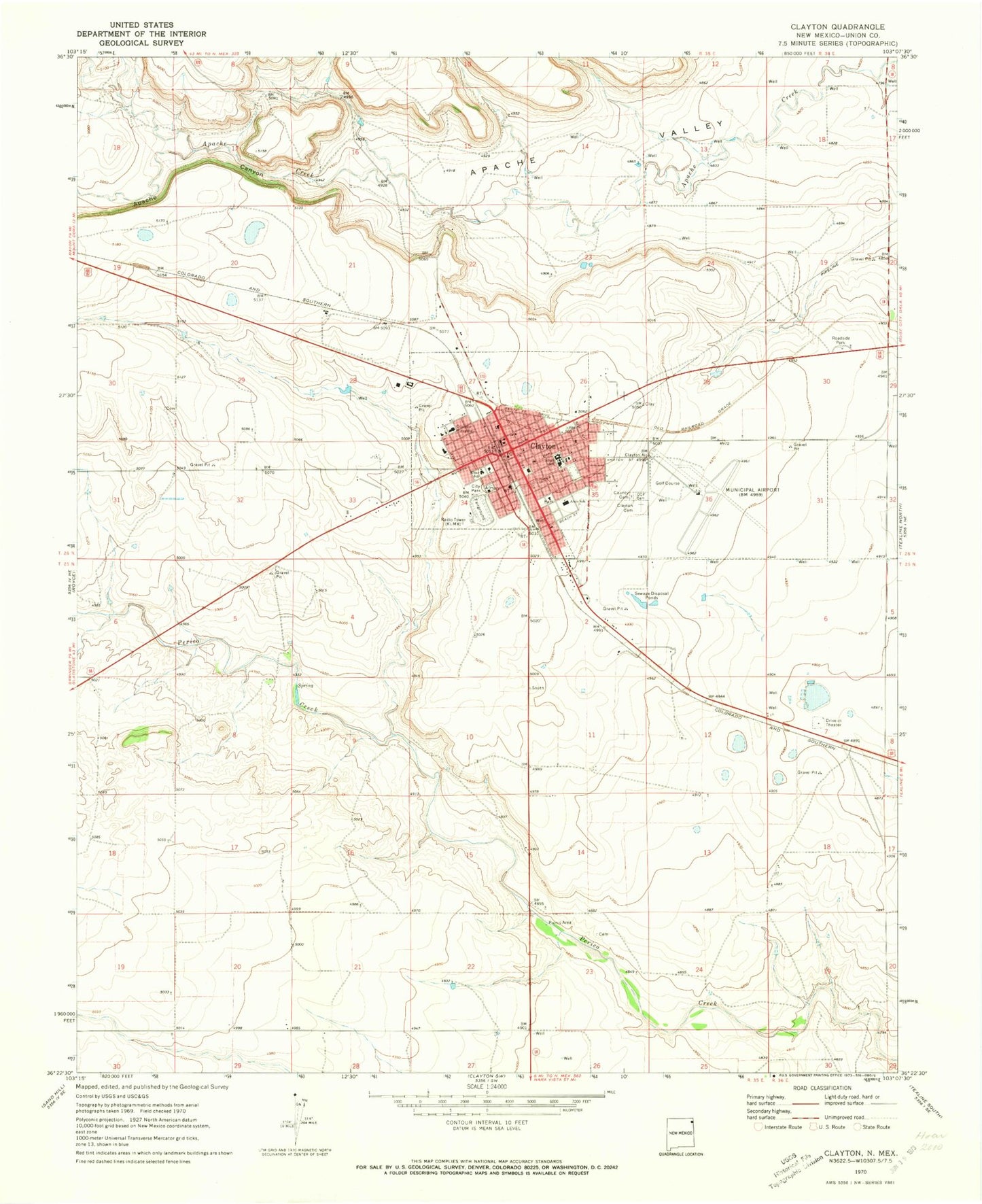 Classic USGS Clayton New Mexico 7.5'x7.5' Topo Map Image