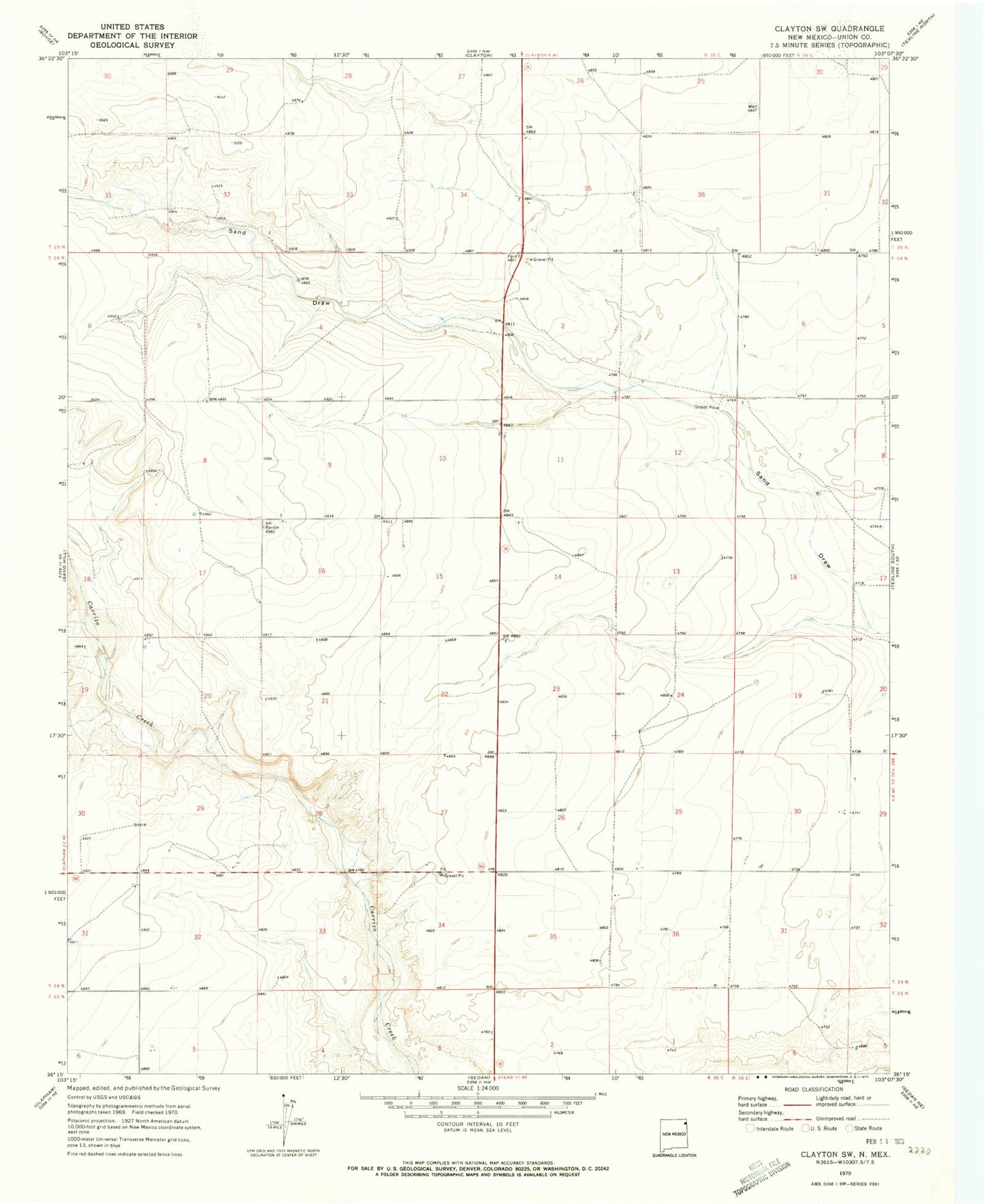 Classic USGS Clayton SW New Mexico 7.5'x7.5' Topo Map Image