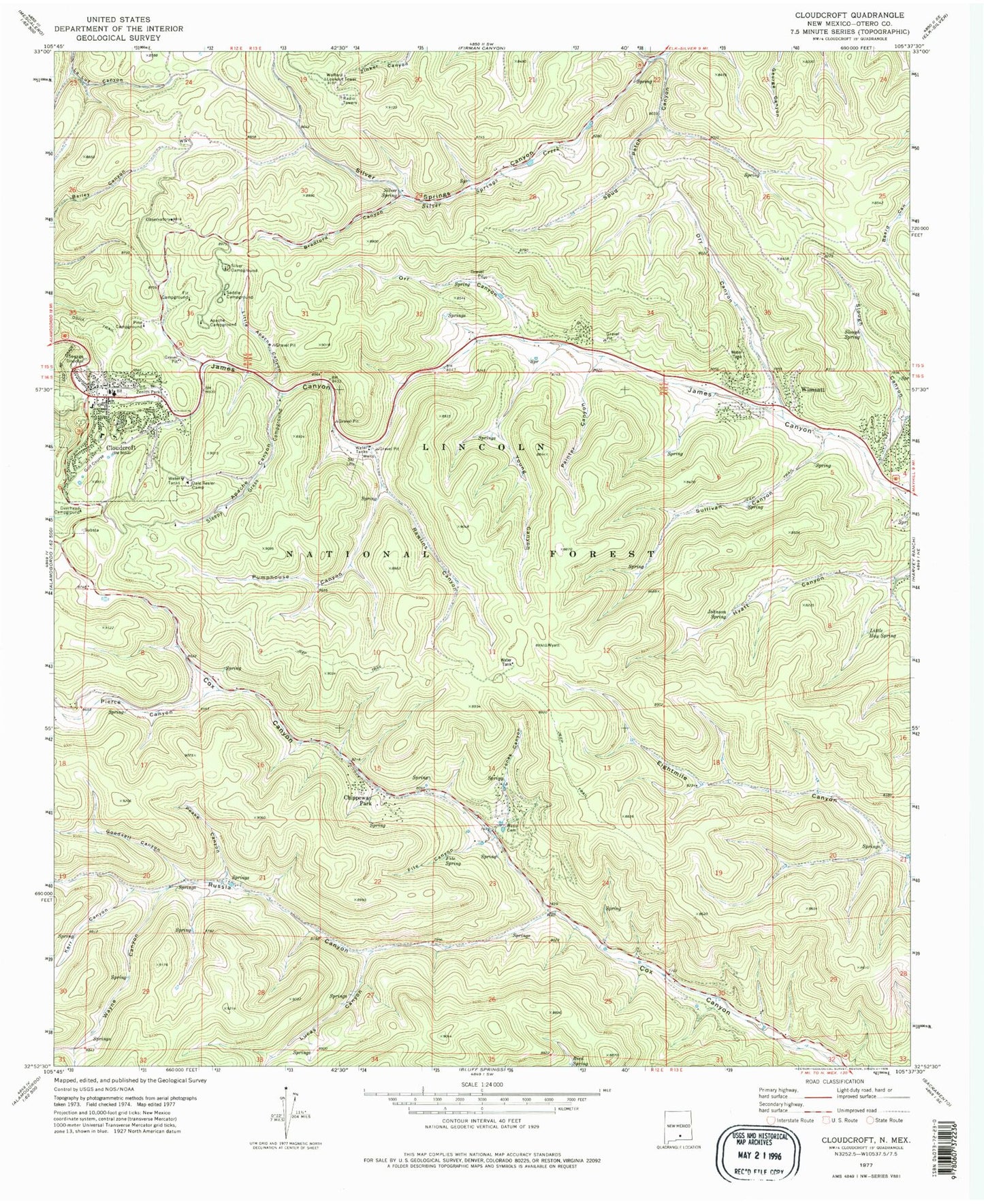 Classic USGS Cloudcroft New Mexico 7.5'x7.5' Topo Map Image