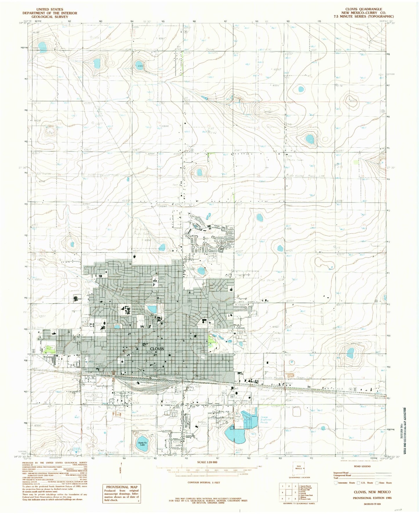 Classic USGS Clovis New Mexico 7.5'x7.5' Topo Map Image
