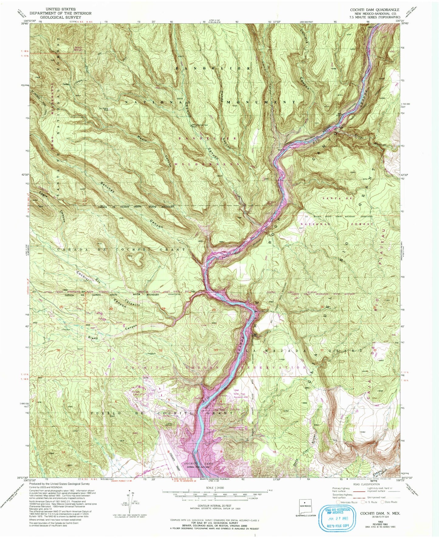Classic USGS Cochiti Dam New Mexico 7.5'x7.5' Topo Map Image