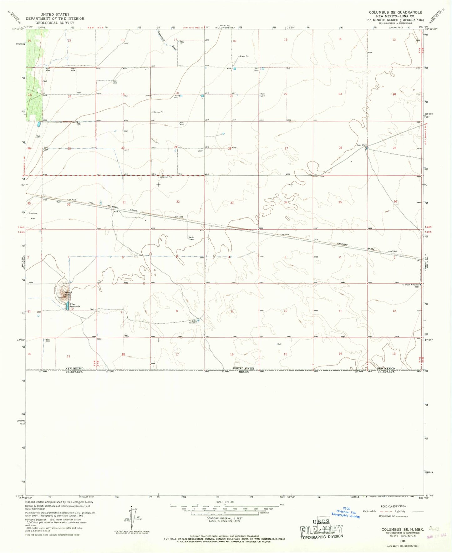 Classic USGS Columbus SE New Mexico 7.5'x7.5' Topo Map Image