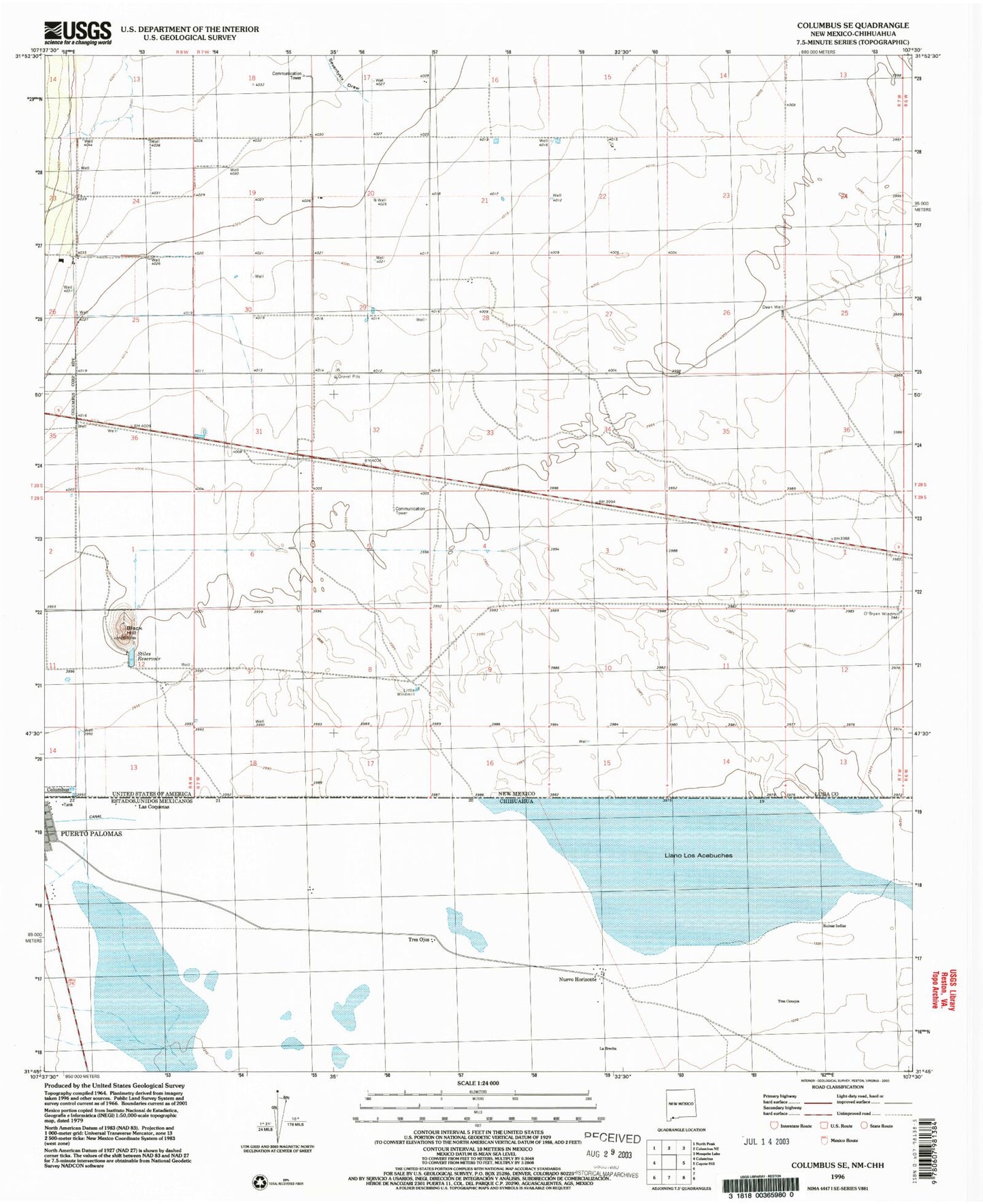Classic USGS Columbus SE New Mexico 7.5'x7.5' Topo Map Image