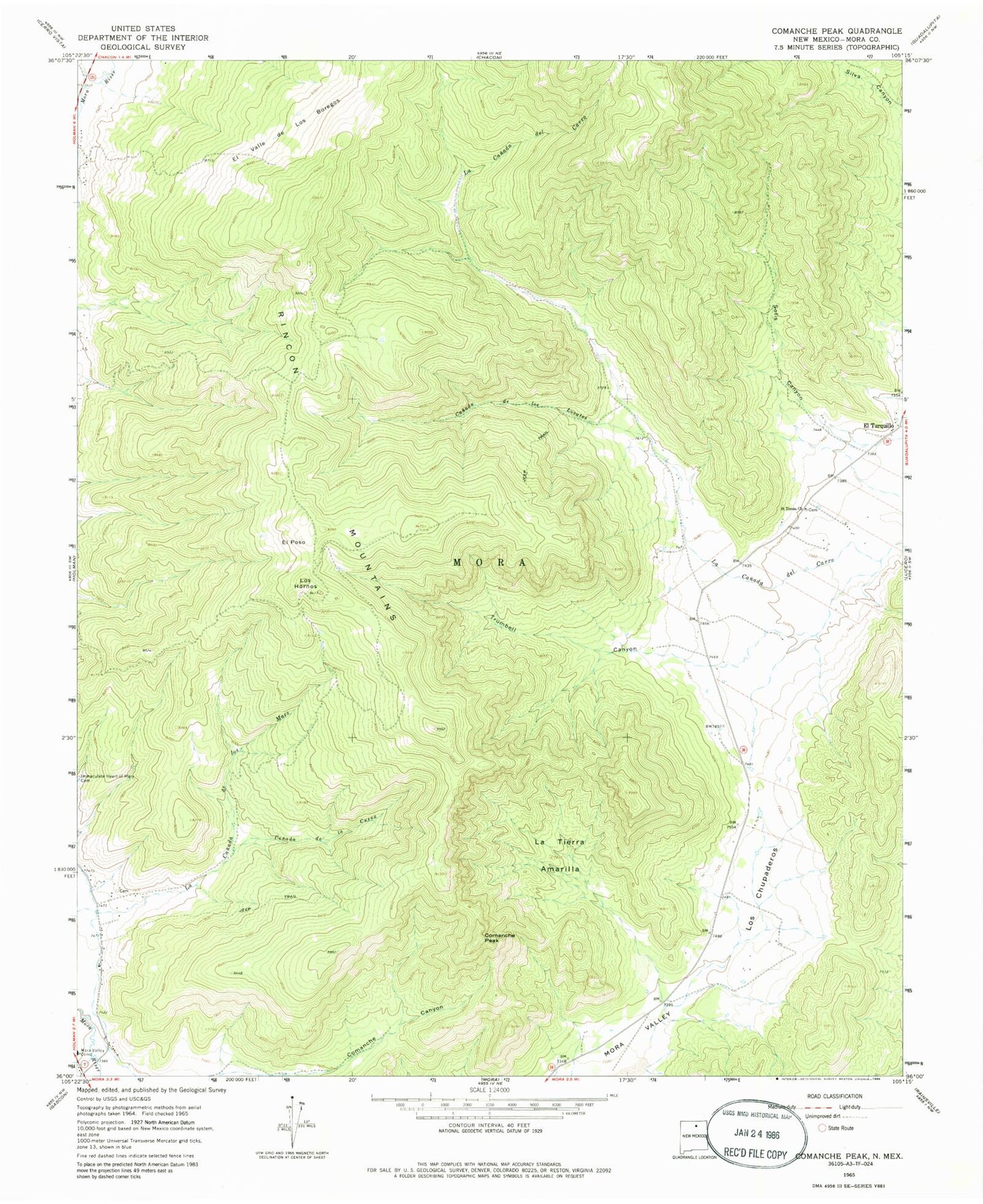 Classic USGS Comanche Peak New Mexico 7.5'x7.5' Topo Map Image