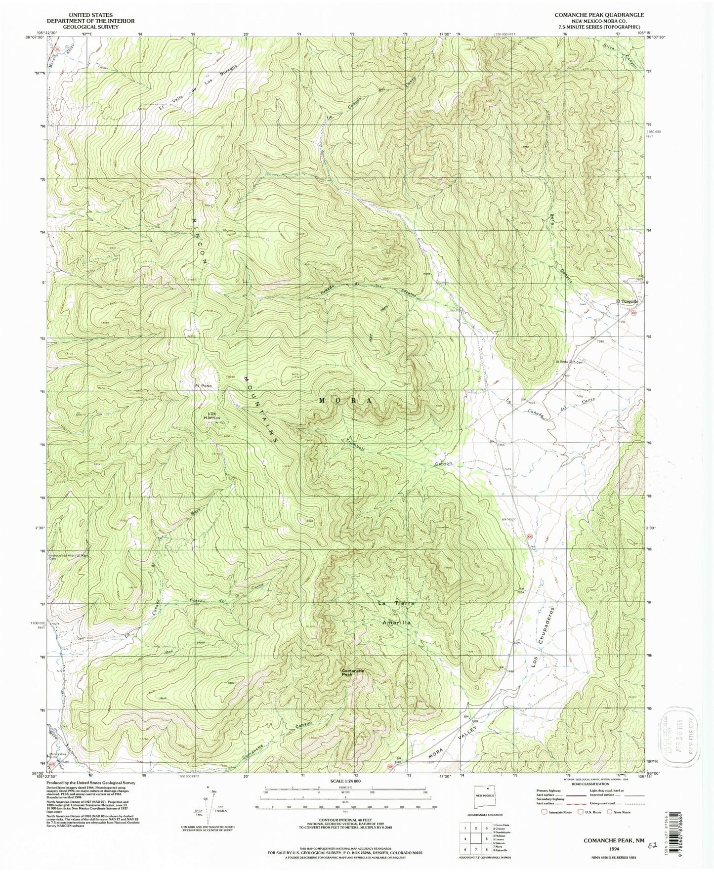 Classic USGS Comanche Peak New Mexico 7.5'x7.5' Topo Map Image