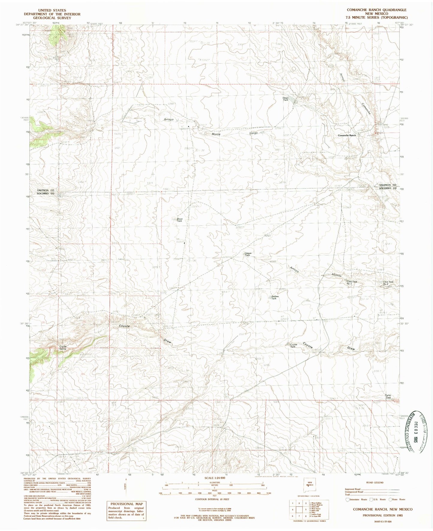 Classic USGS Comanche Ranch New Mexico 7.5'x7.5' Topo Map Image