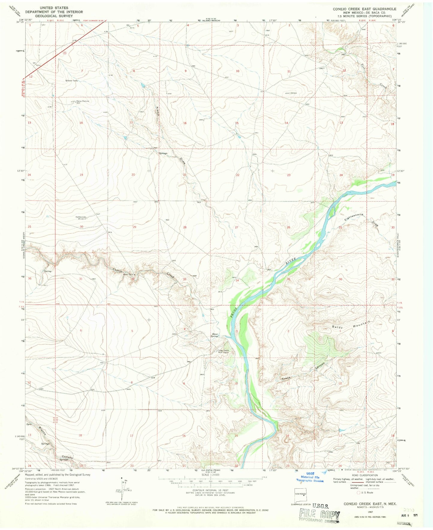 Classic USGS Conejo Creek East New Mexico 7.5'x7.5' Topo Map Image