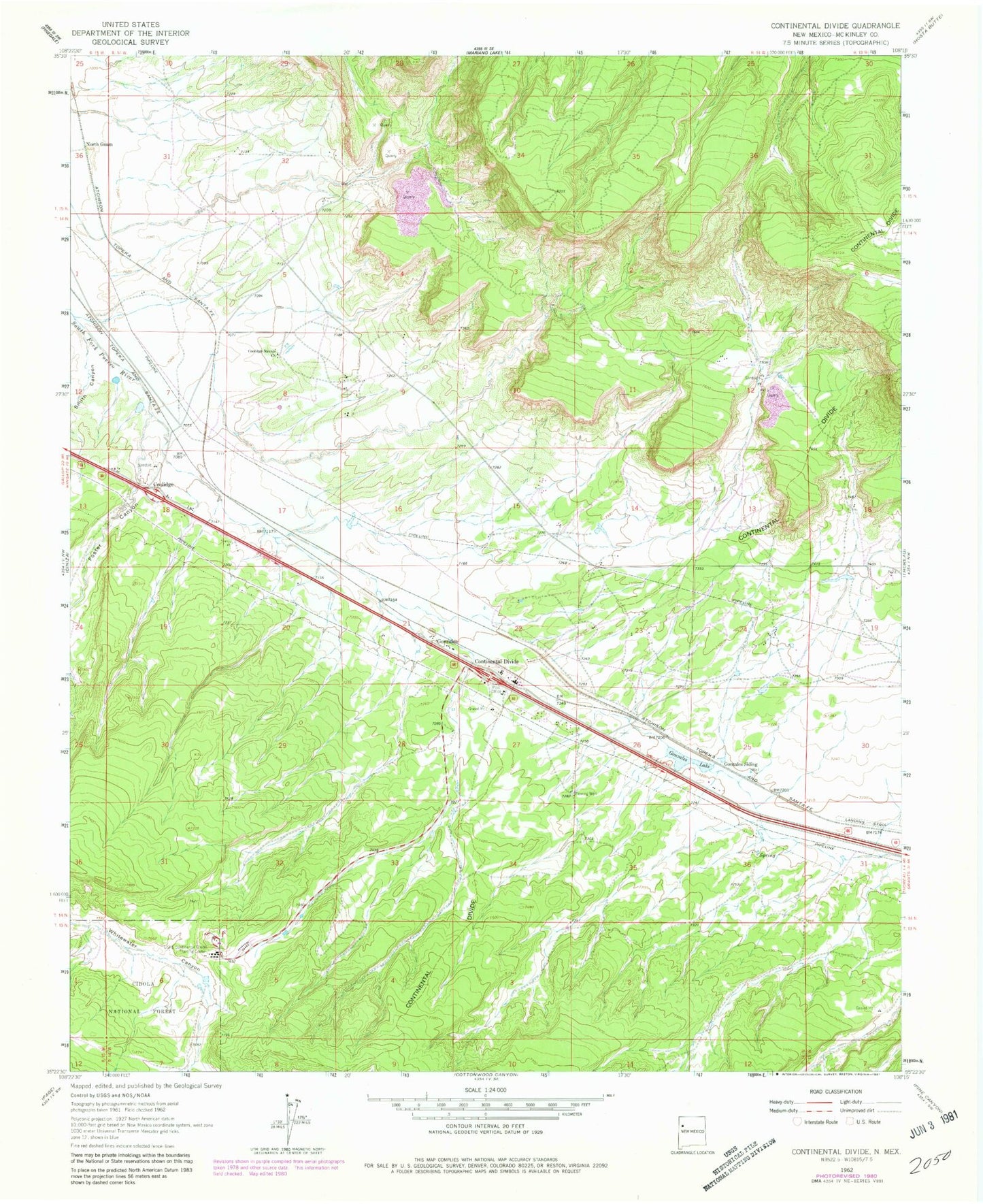 Classic USGS Continental Divide New Mexico 7.5'x7.5' Topo Map Image