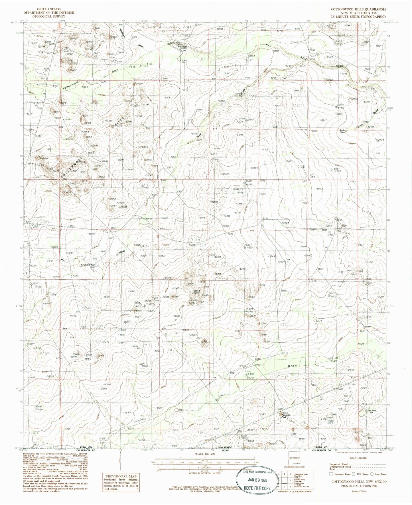 Classic USGS Cottonwood Hills New Mexico 7.5'x7.5' Topo Map Image