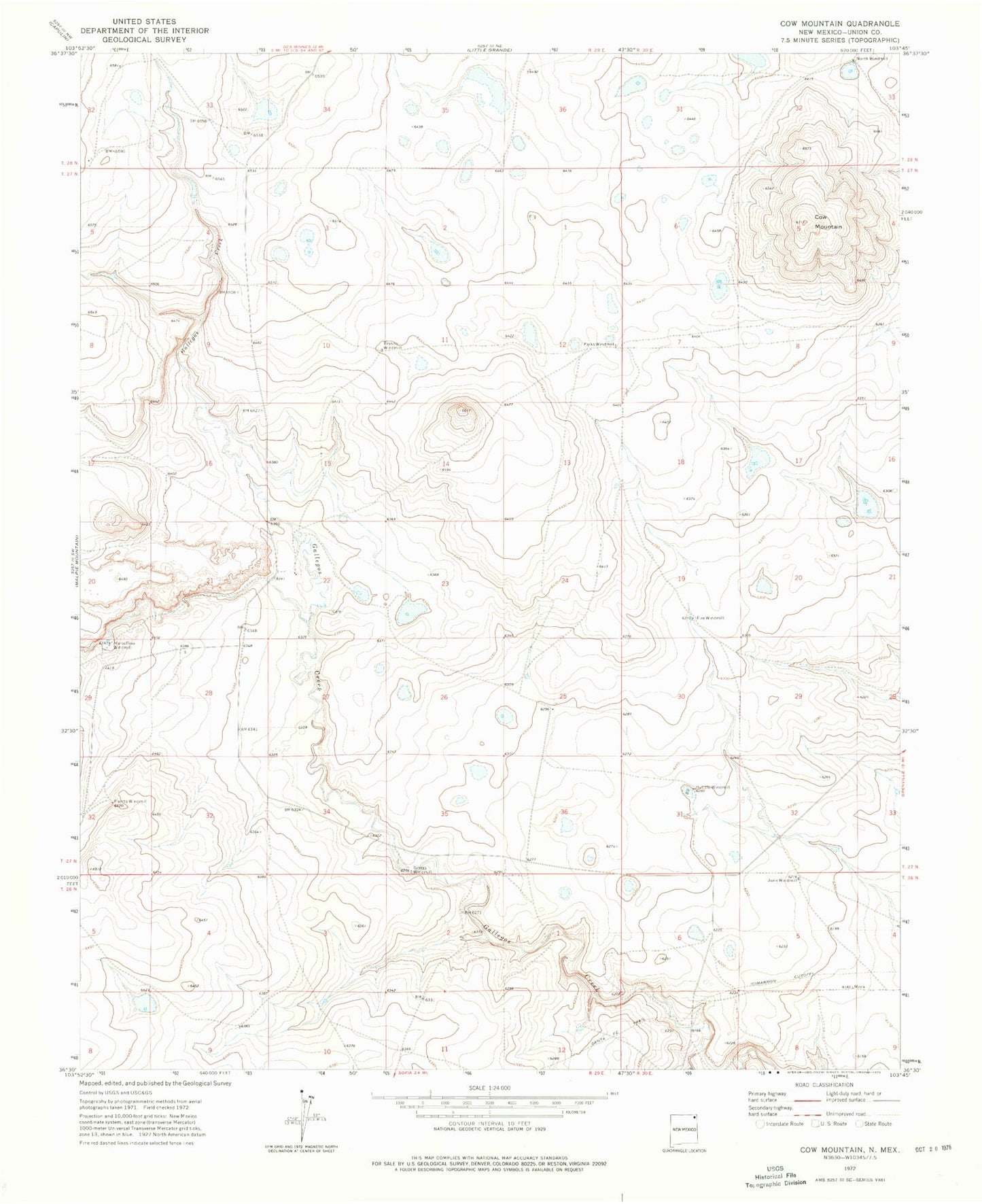 Classic USGS Cow Mountain New Mexico 7.5'x7.5' Topo Map Image