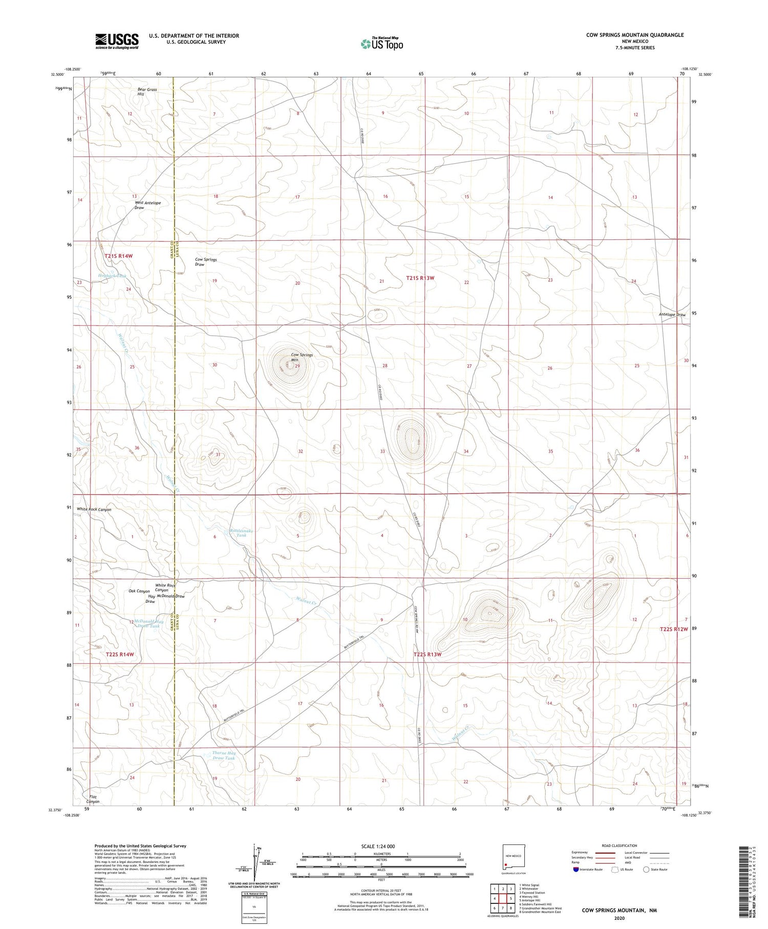 Cow Springs Mountain New Mexico US Topo Map Image