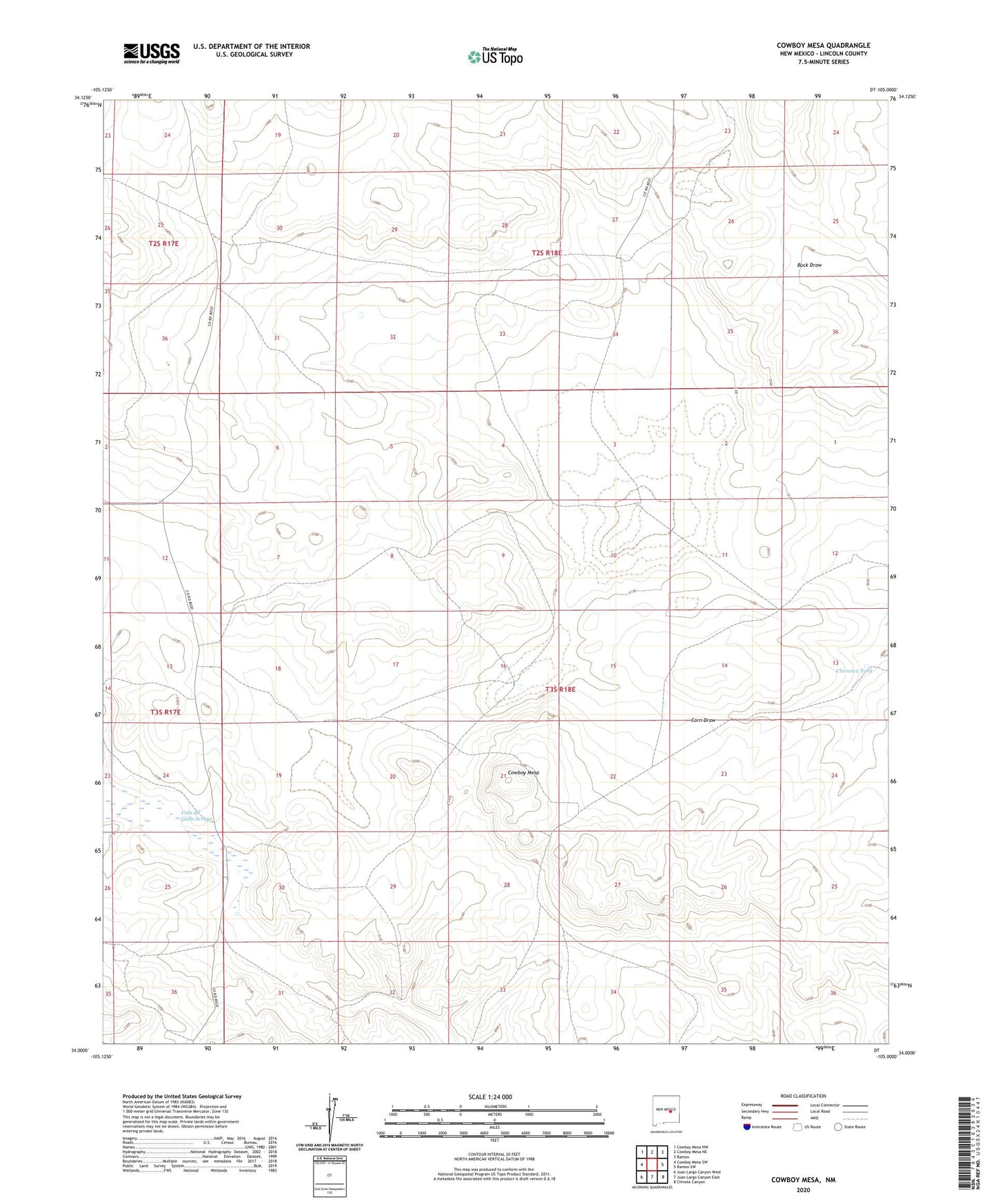 Cowboy Mesa New Mexico US Topo Map Image