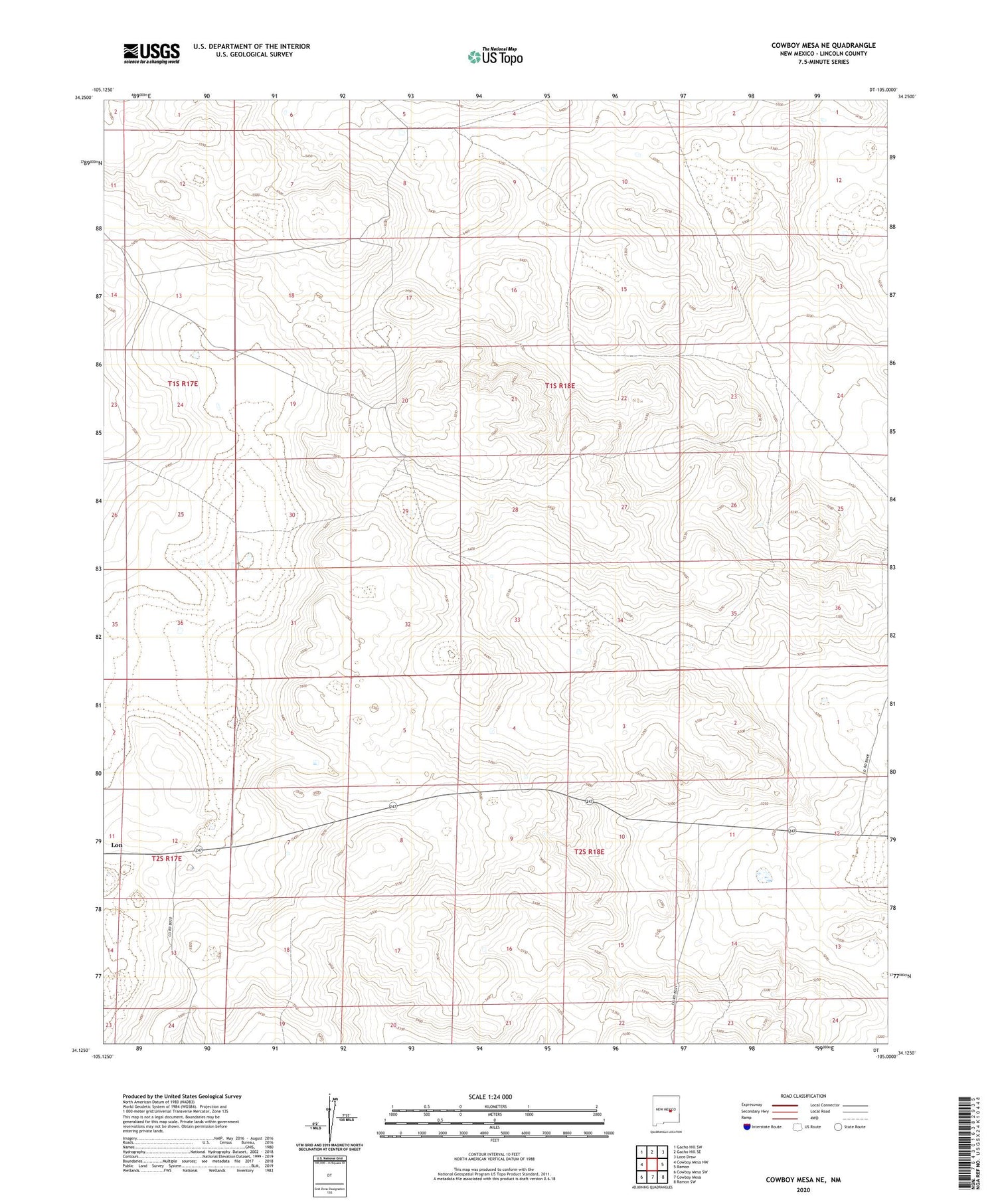Cowboy Mesa NE New Mexico US Topo Map Image