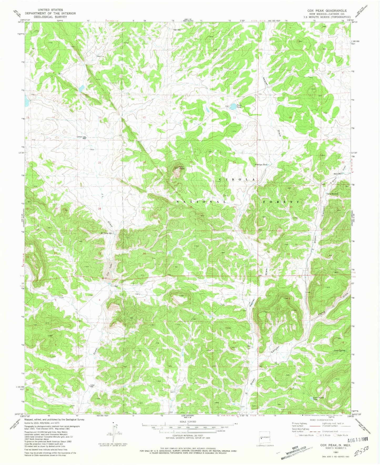 Classic USGS Cox Peak New Mexico 7.5'x7.5' Topo Map Image