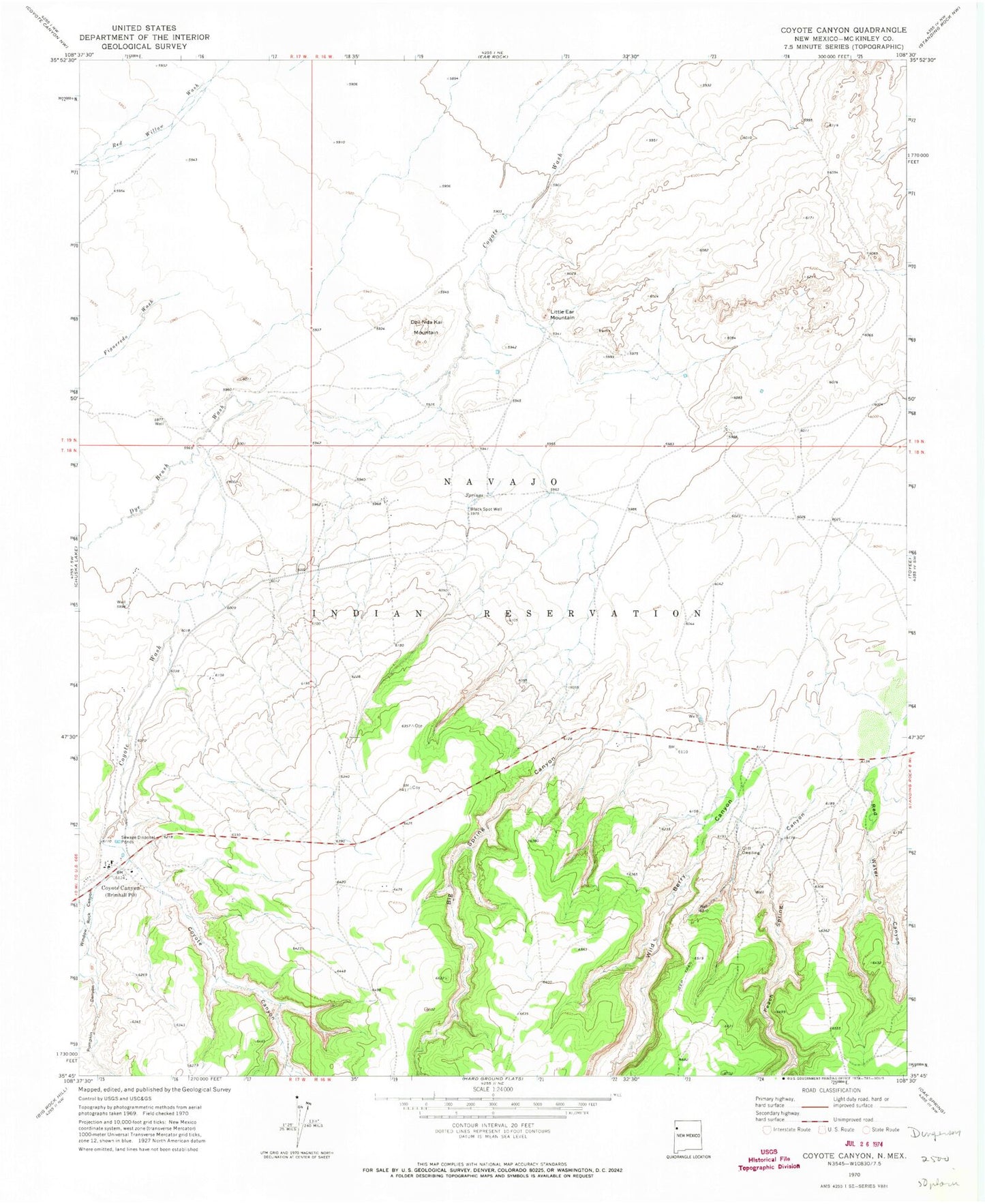 Classic USGS Coyote Canyon New Mexico 7.5'x7.5' Topo Map Image