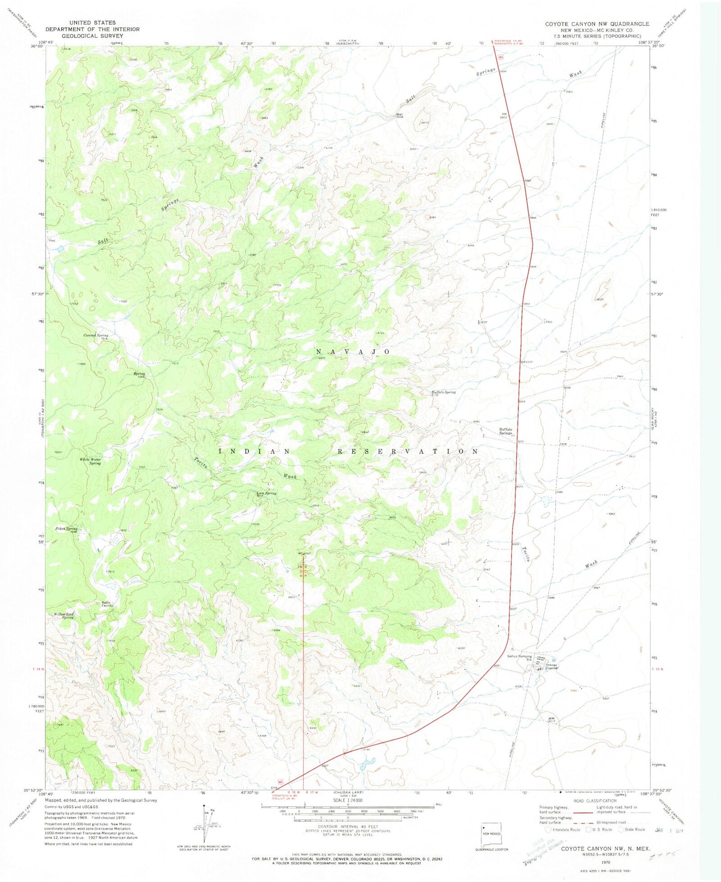 Classic USGS Coyote Canyon NW New Mexico 7.5'x7.5' Topo Map Image