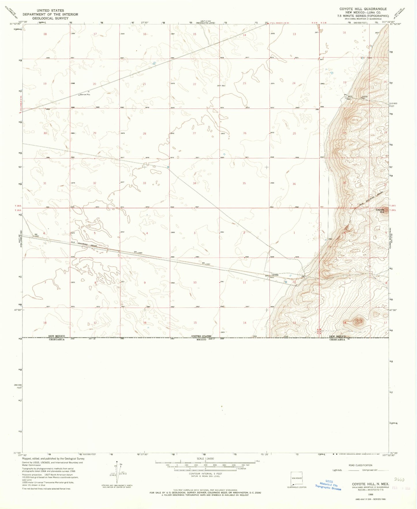 Classic USGS Coyote Hill New Mexico 7.5'x7.5' Topo Map Image