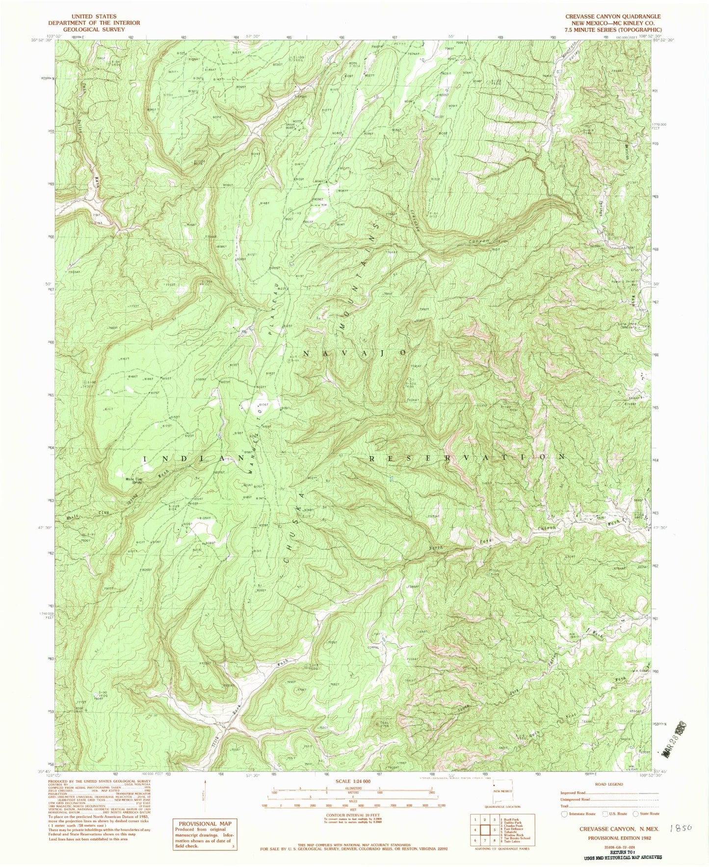 Classic USGS Crevasse Canyon New Mexico 7.5'x7.5' Topo Map Image