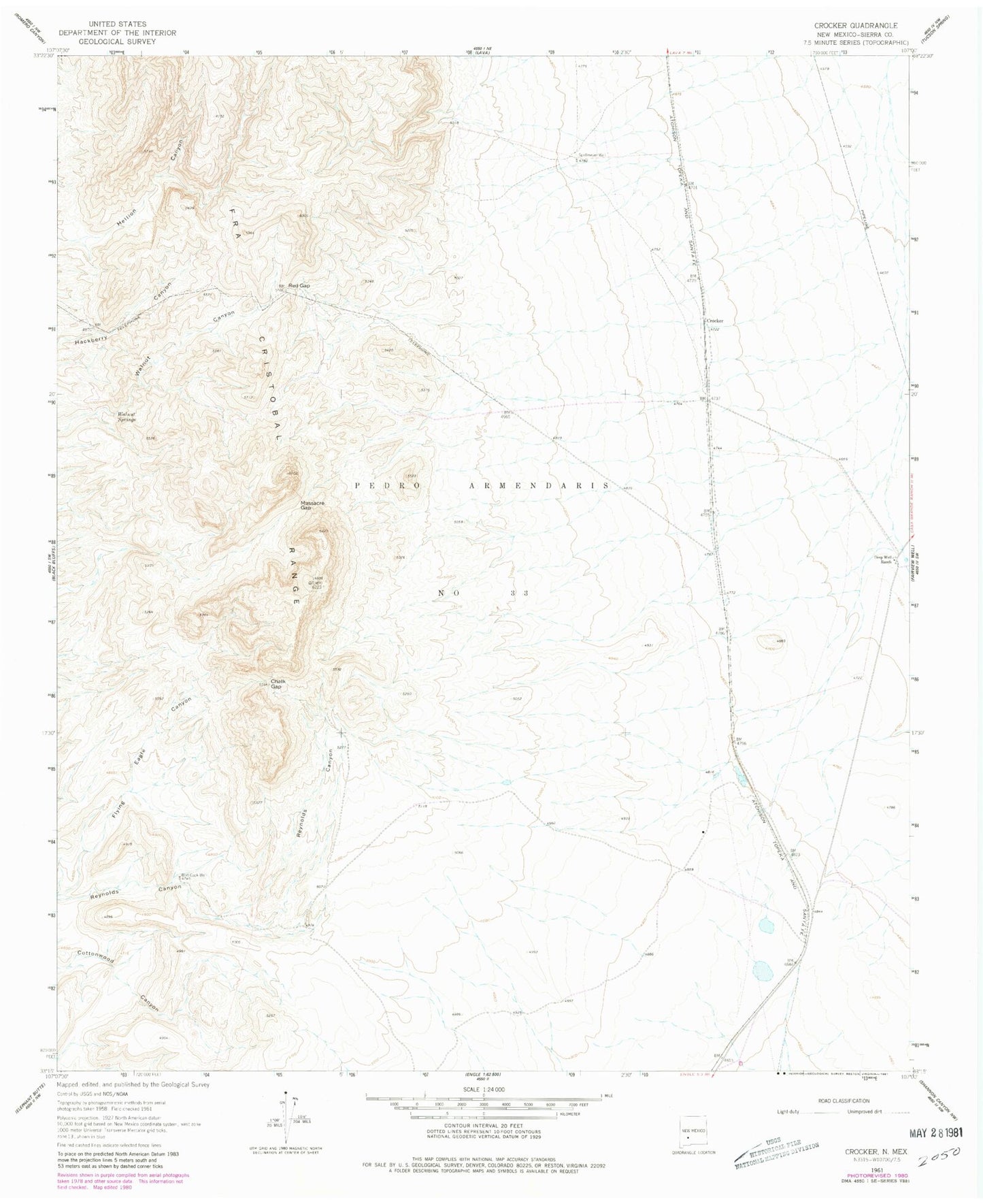 Classic USGS Crocker New Mexico 7.5'x7.5' Topo Map Image