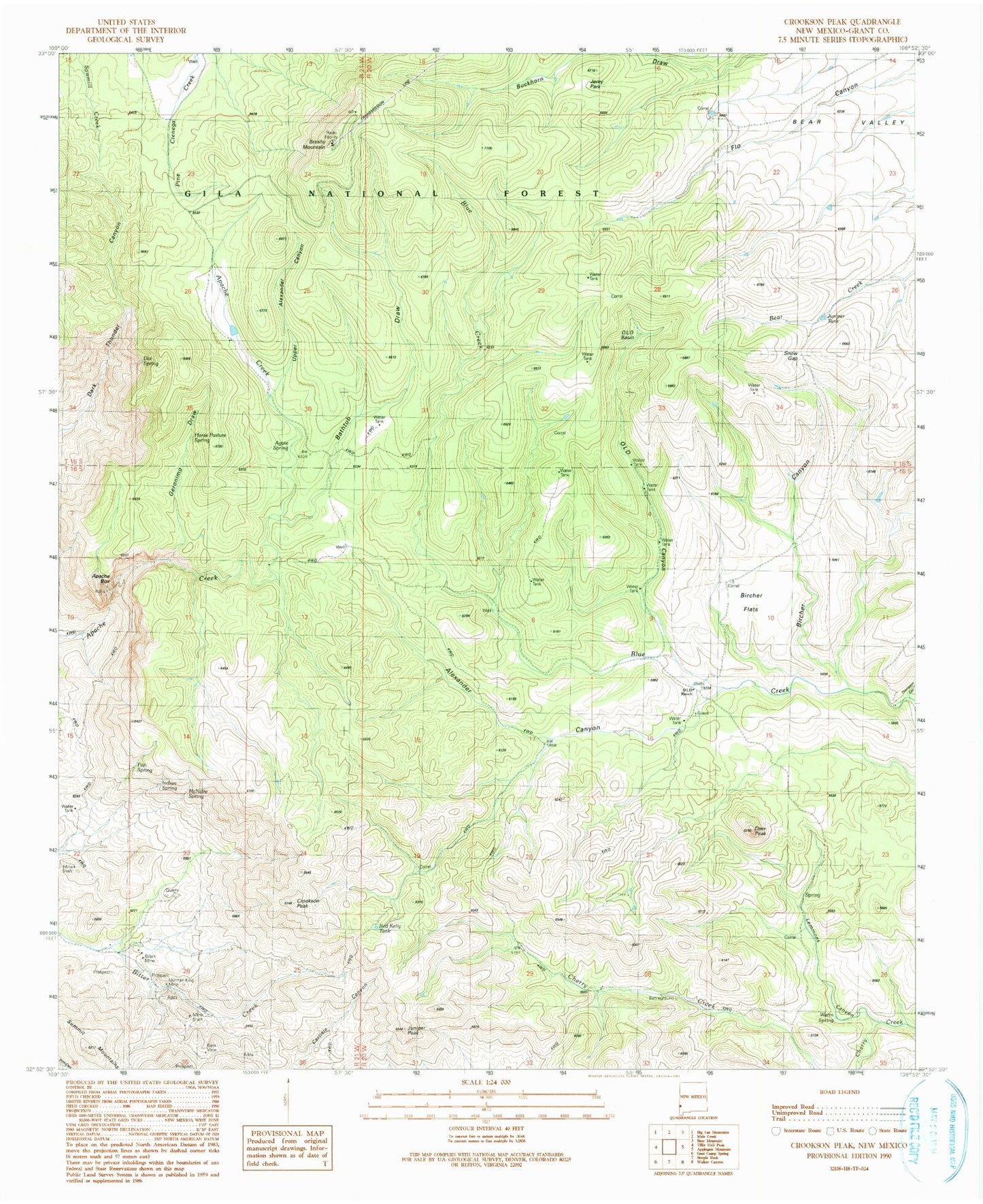 Classic USGS Crookson Peak New Mexico 7.5'x7.5' Topo Map Image