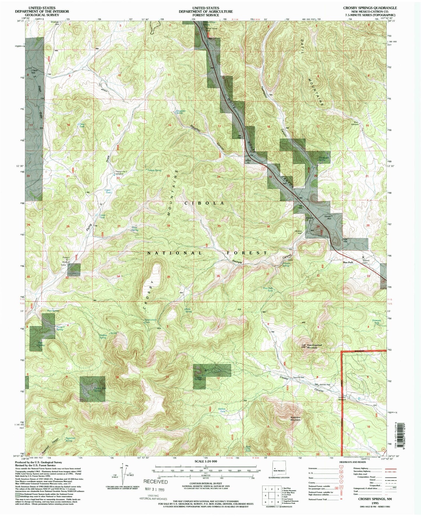 Classic USGS Crosby Springs New Mexico 7.5'x7.5' Topo Map Image