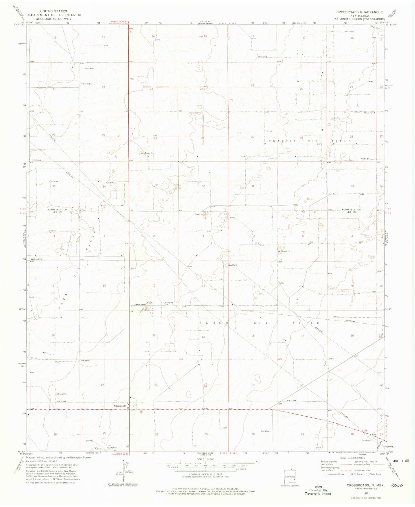 Classic USGS Crossroads New Mexico 7.5'x7.5' Topo Map Image