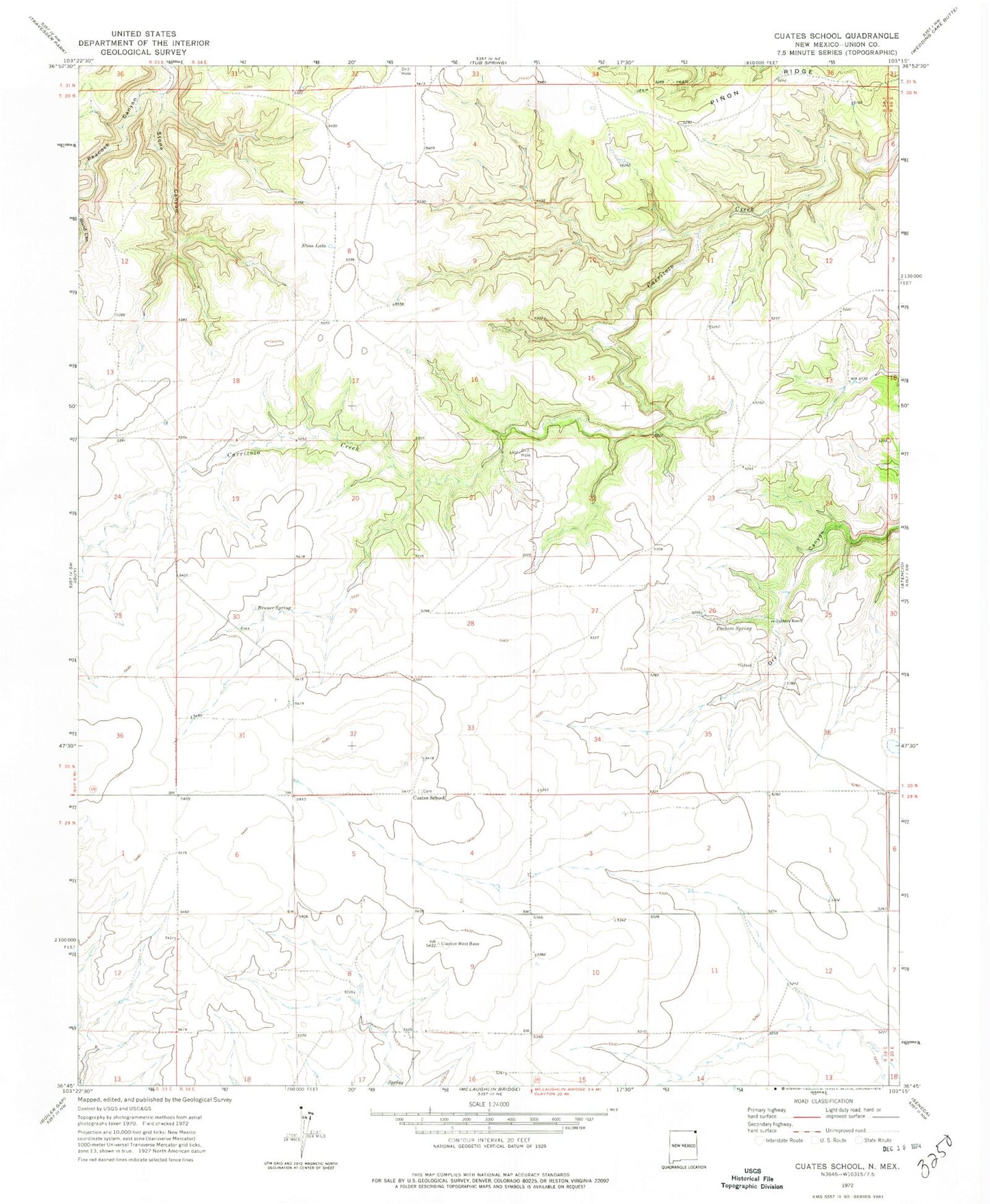 Classic USGS Cuates School New Mexico 7.5'x7.5' Topo Map Image